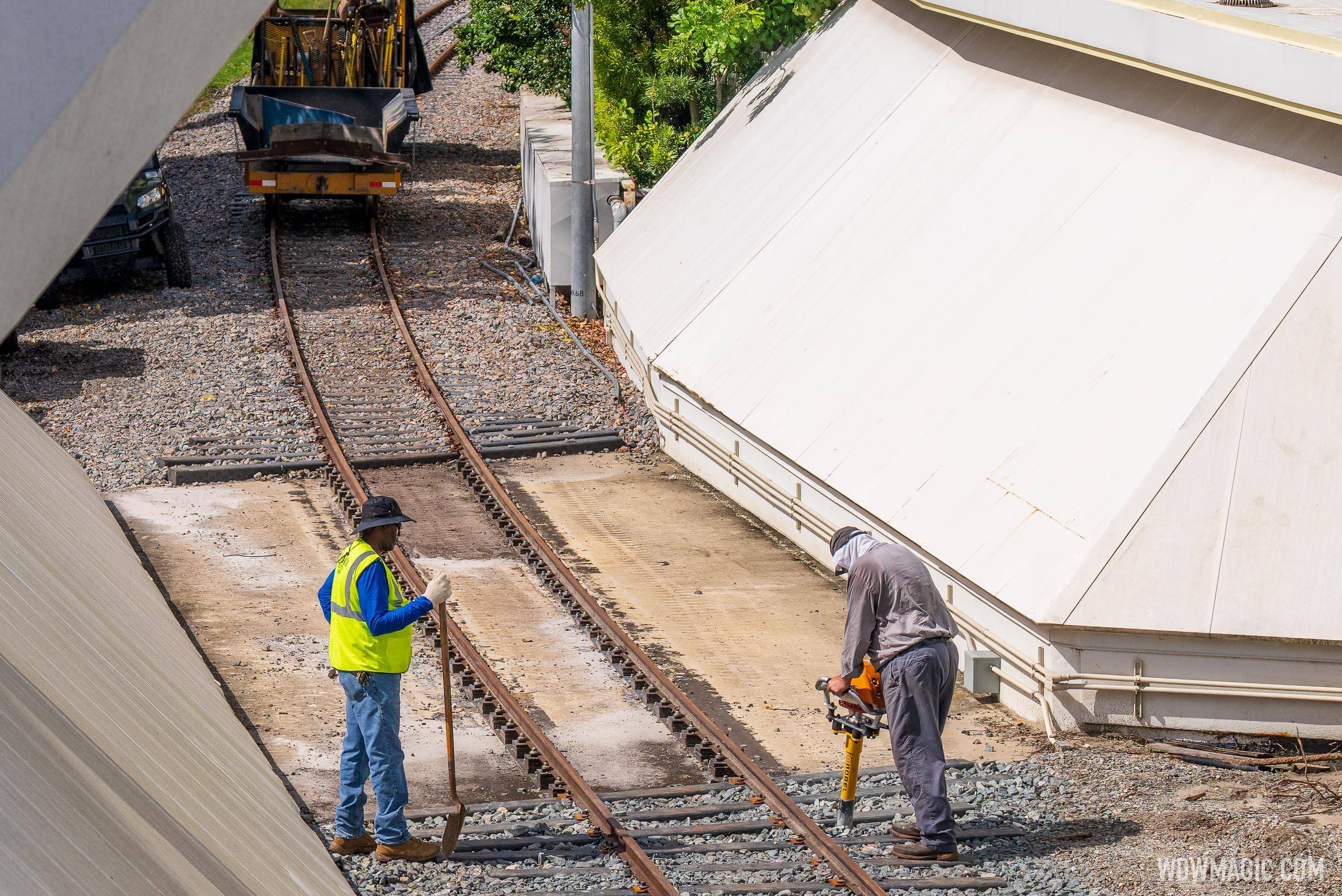 Walt Disney World Railroad track installation continues around the TRON Lightcycle Run construction site