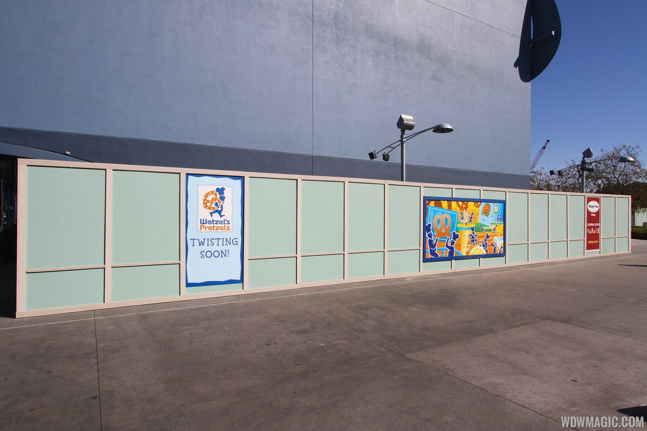 PHOTOS - Wetzel's Pretzels and Haagen Dazs kiosks now under construction on the West Side at Downtown Disney
