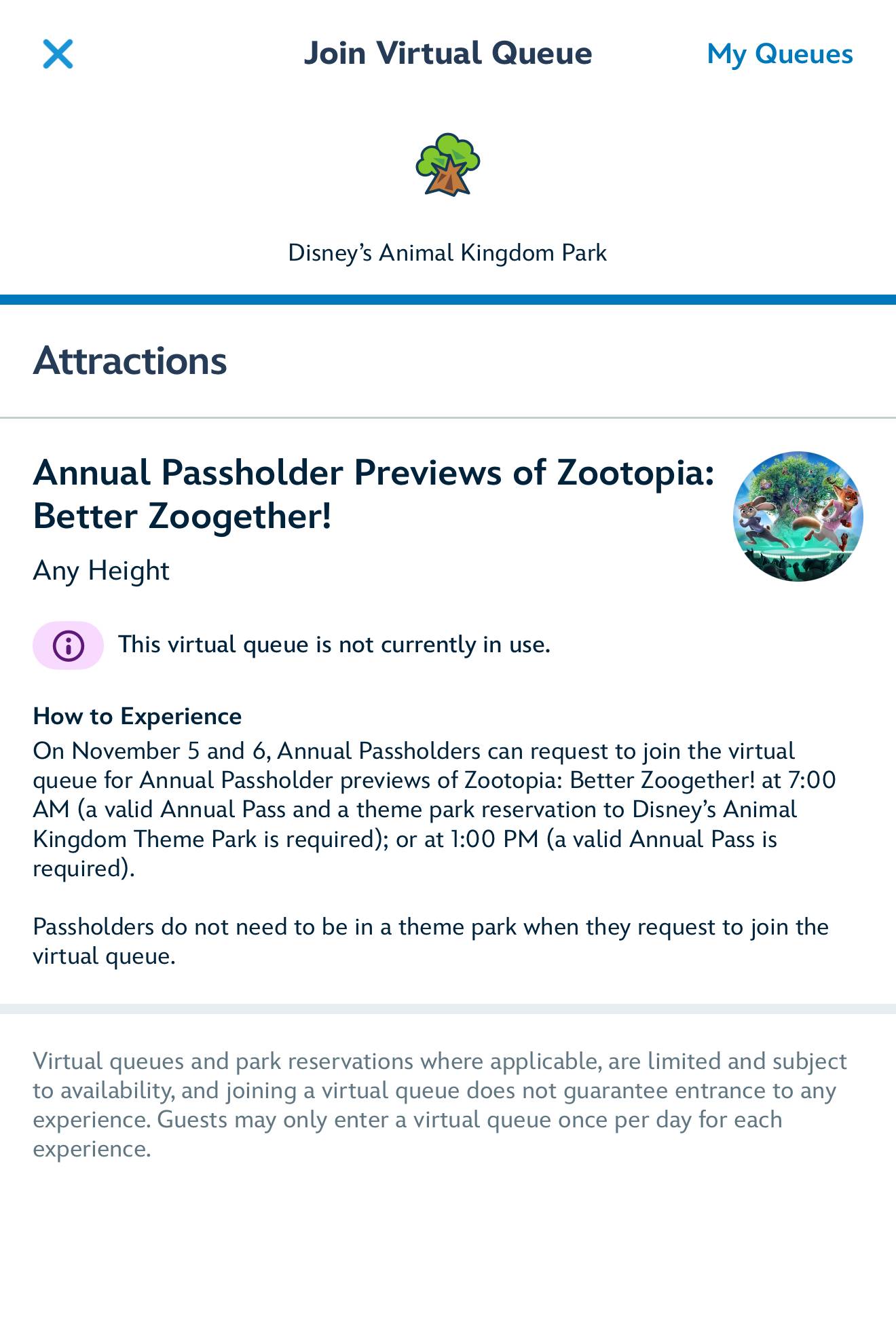Zootopia: Better Zoogether! Virtual Queue Passholder Previews