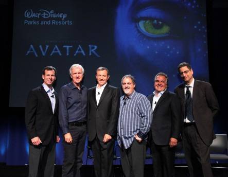 Pictured in 2011 - Tom Staggs, Chairman, Walt Disney Parks and Resorts; James Cameron, award-winning director of AVATAR; Bob Iger, CEO, The Walt Disney Company; Jon Landau, producer of AVATAR; and Jim Gianopulos and Tom Rothman, Fox Filmed Entertainment chairmen; announce an exclusive agreement to create AVATAR-themed lands at Disney parks
