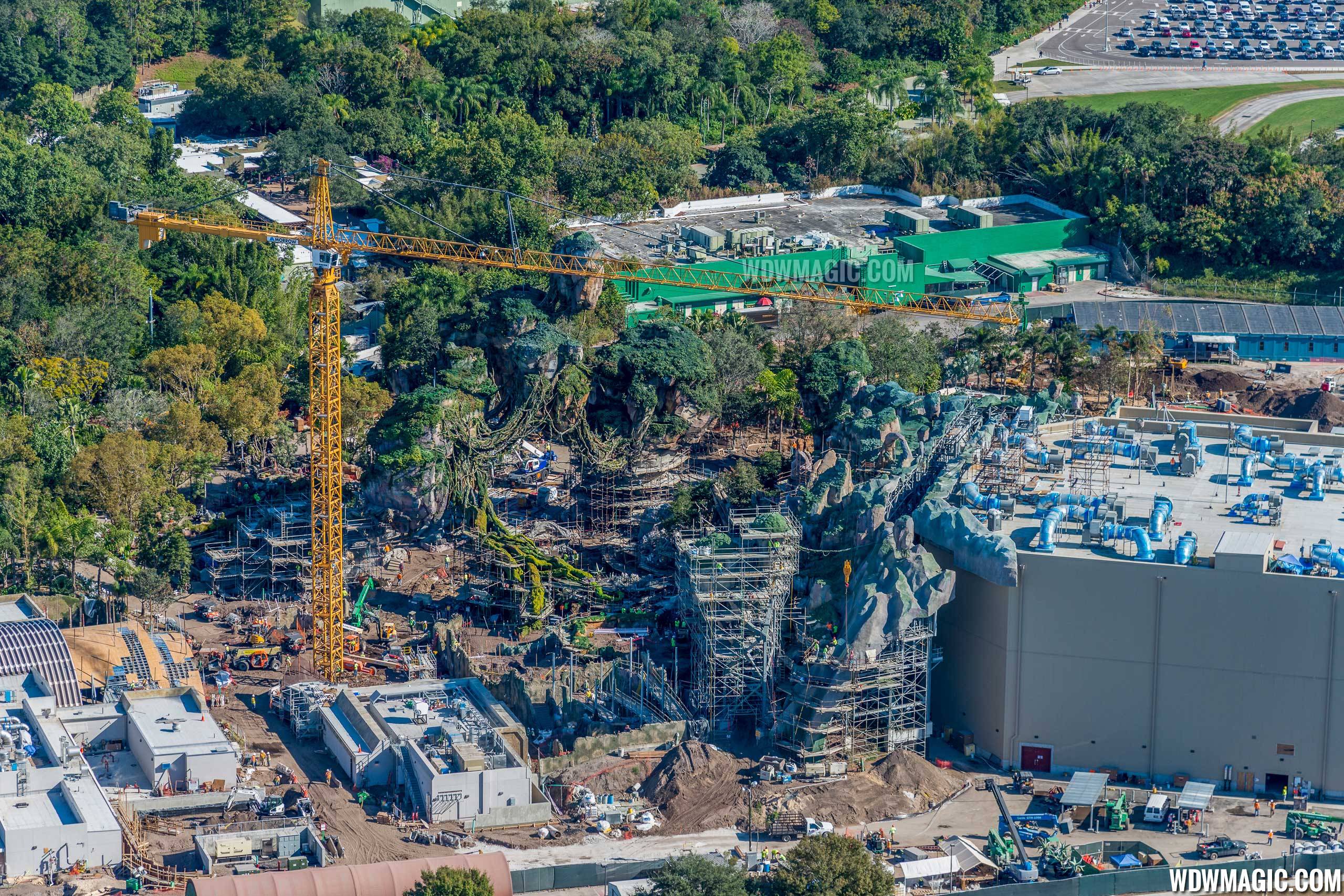 Aerial views of 'Pandora - The World of Avatar' under construction
