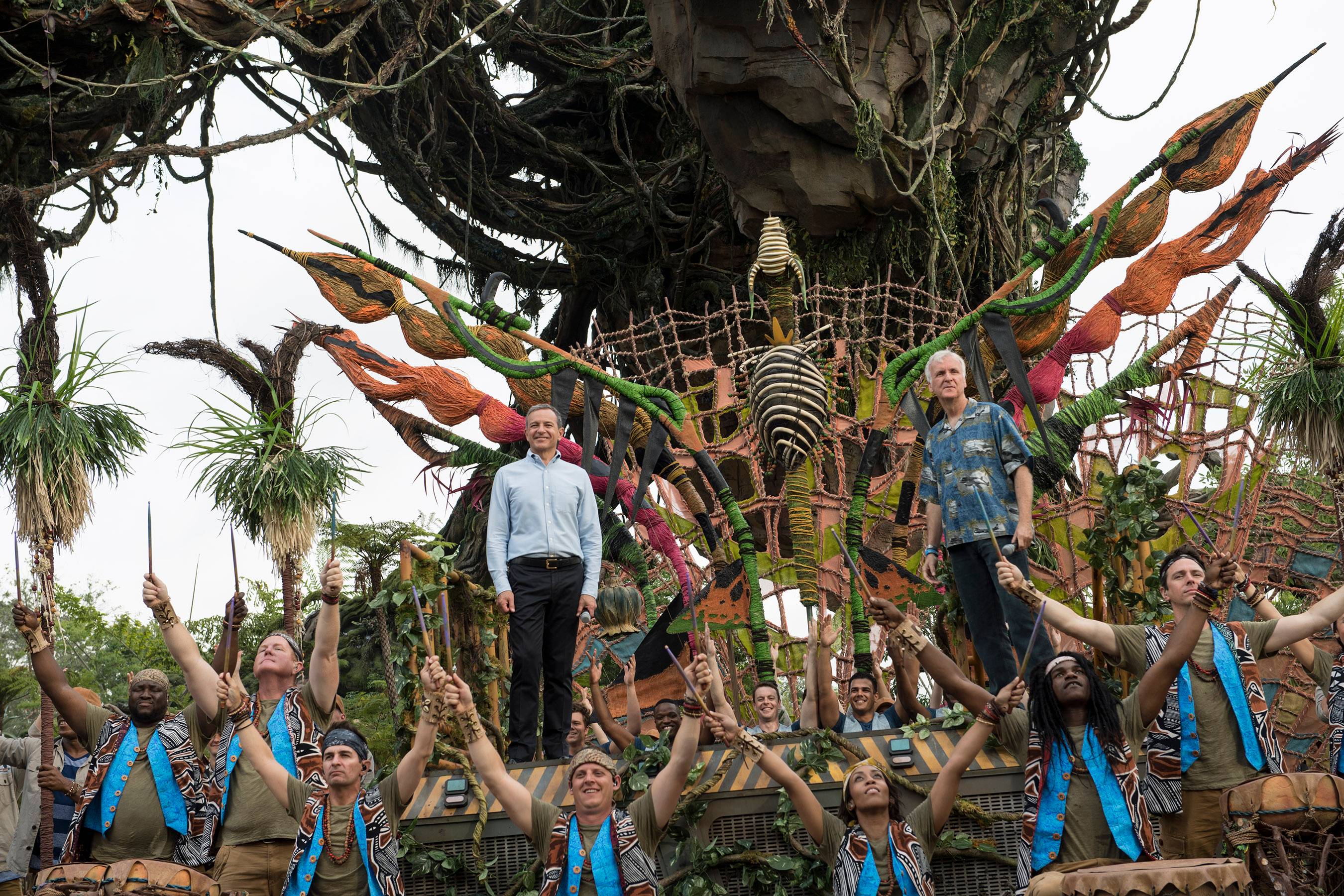 Walt Disney Company Chairman and CEO Bob Iger (left) and filmmaker James Cameron (right) dedicate the new land, Pandora – The World of Avatar