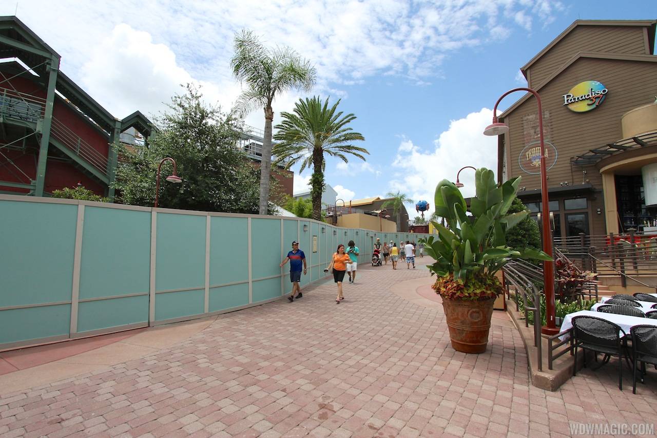 Disney Springs construction site on Pleasure Island - View up the hill towards the center of Pleasure Island