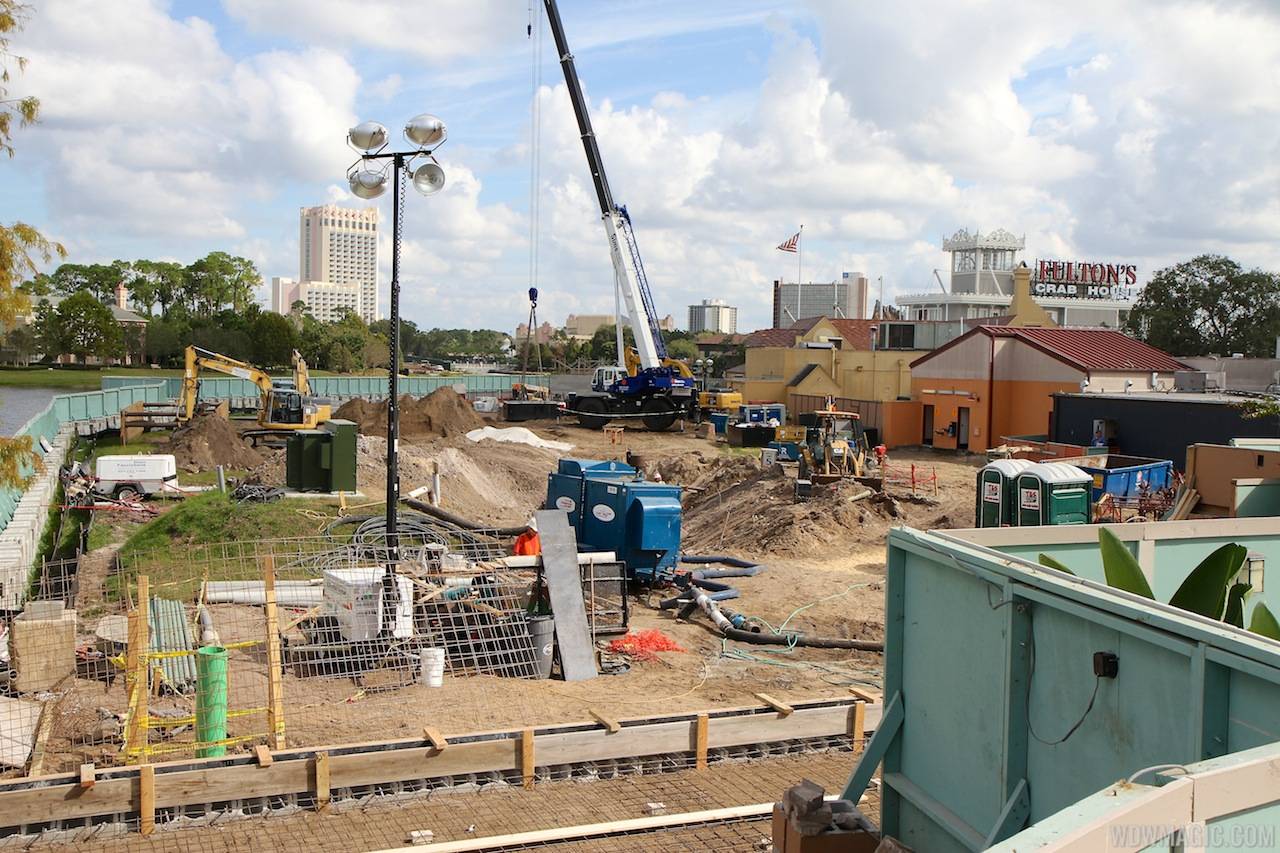 New Disney Springs construction on the former Motion and Rock and Roll Beach Club site at Pleasure Island