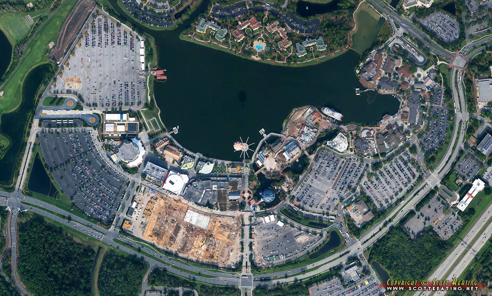 Disney Springs West Side parking garage construction - Aerial view