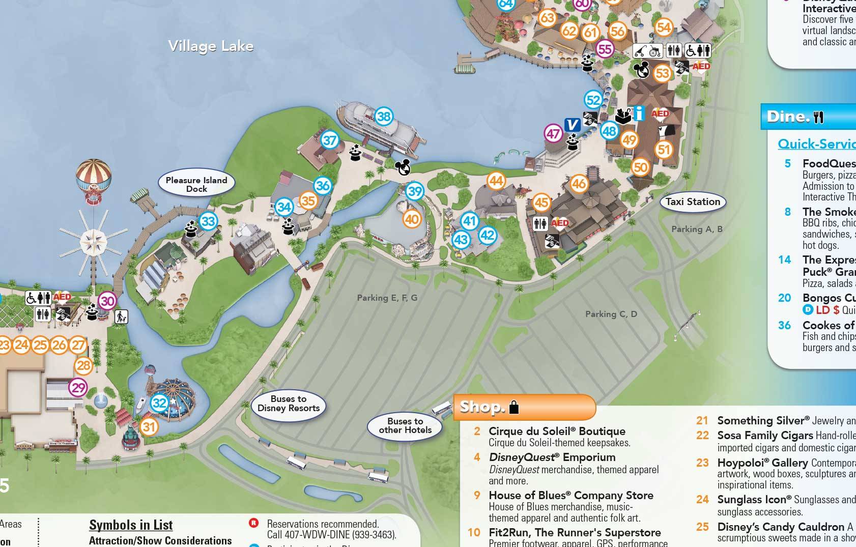 Disney Springs Parking Map Map Showing Lot E F G Parking Lot Closures