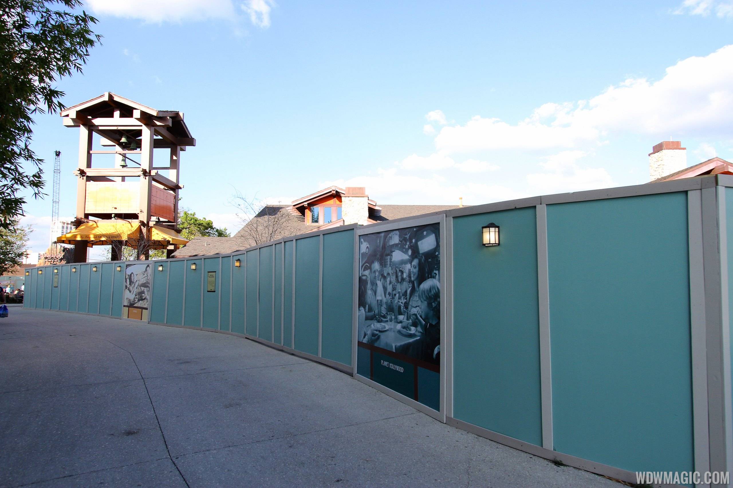 Construction walls up around Pollo Campero and parts of parking lot E, F, G
