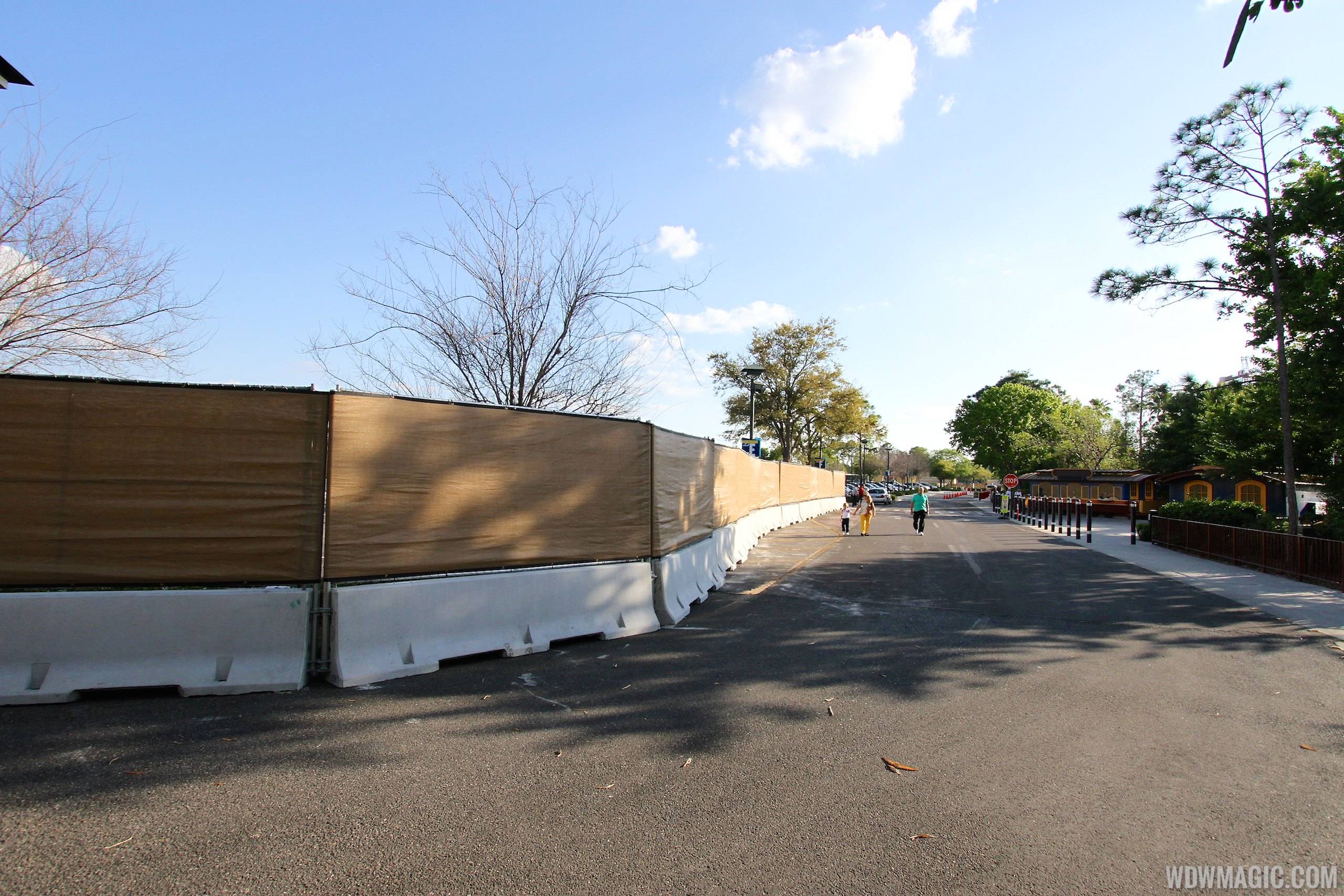 PHOTOS - Construction walls up around the now closed Pollo Campero and parking lots E,F,G