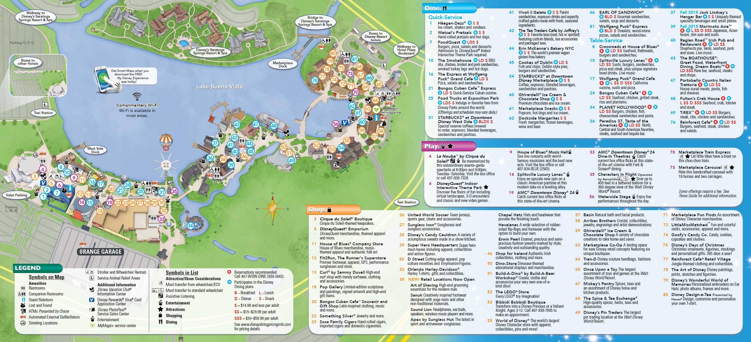 Downtown Disney / Disney Springs August 2015 Guide Map