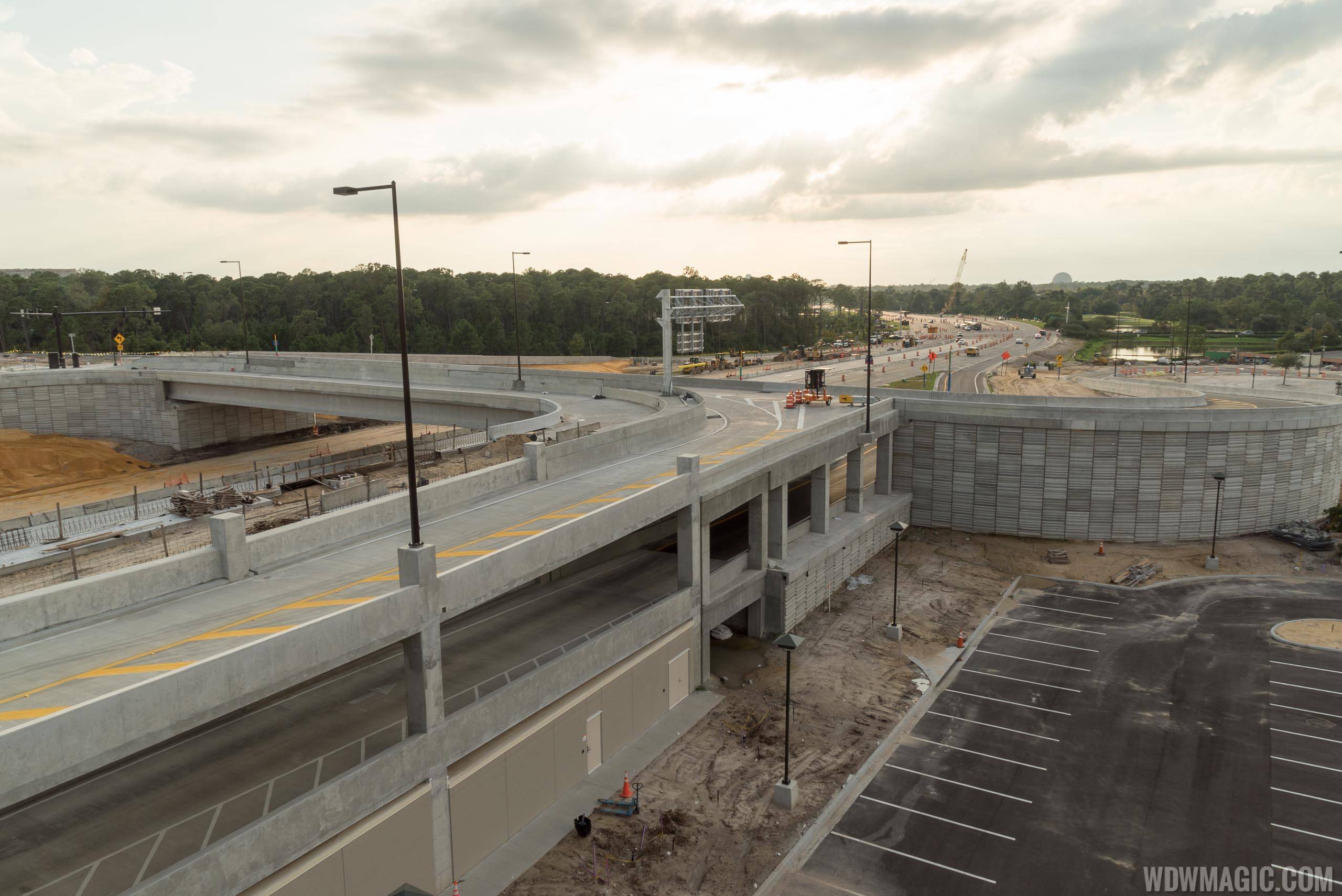 Looking along Buena Vista Drive at the Flyover ramp into the Orange Parking Garage