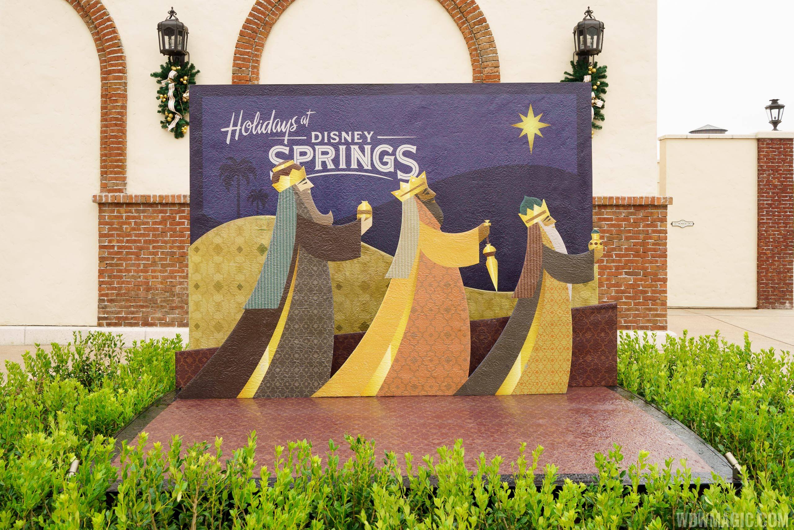Holiday decorations in the Town Center at Disney Springs