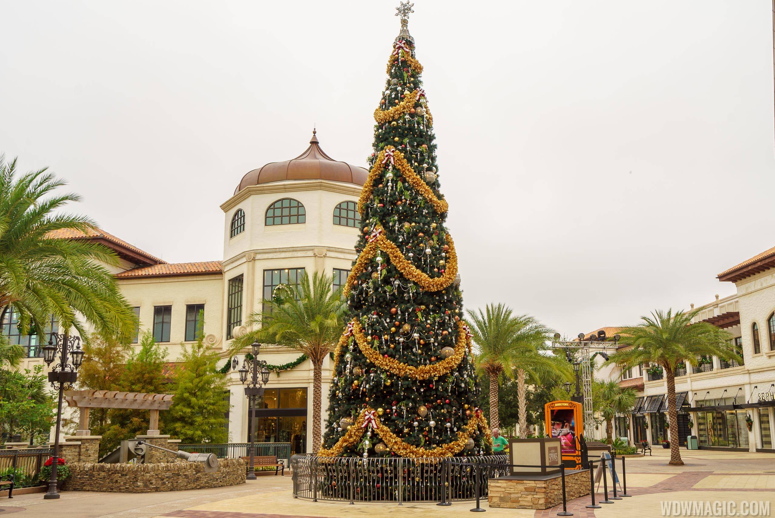Holiday decorations in the Town Center at Disney Springs