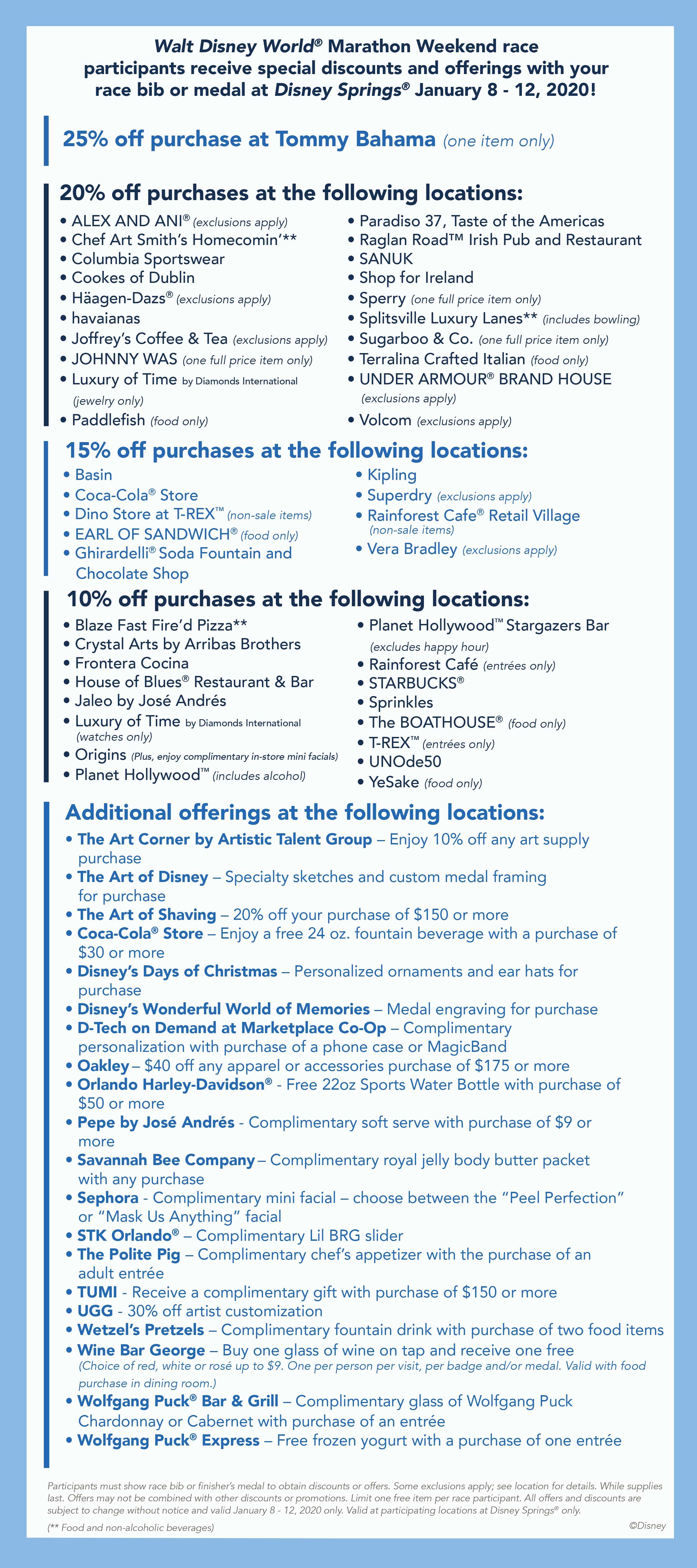 Discounts at Disney Springs for Walt Disney World Marathon participants