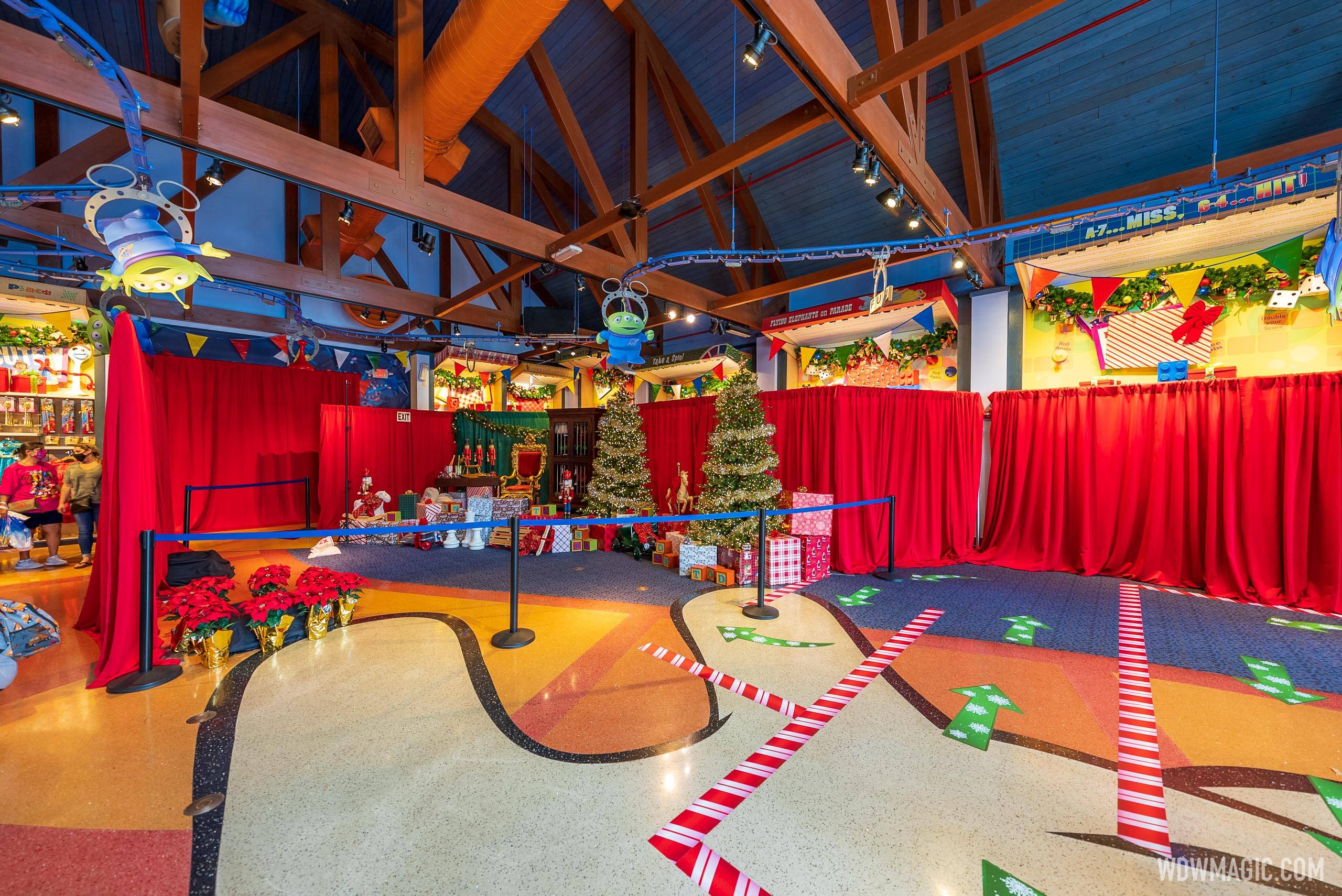 Santa Claus meet and greet area in Once Upon a Toy at Disney Springs