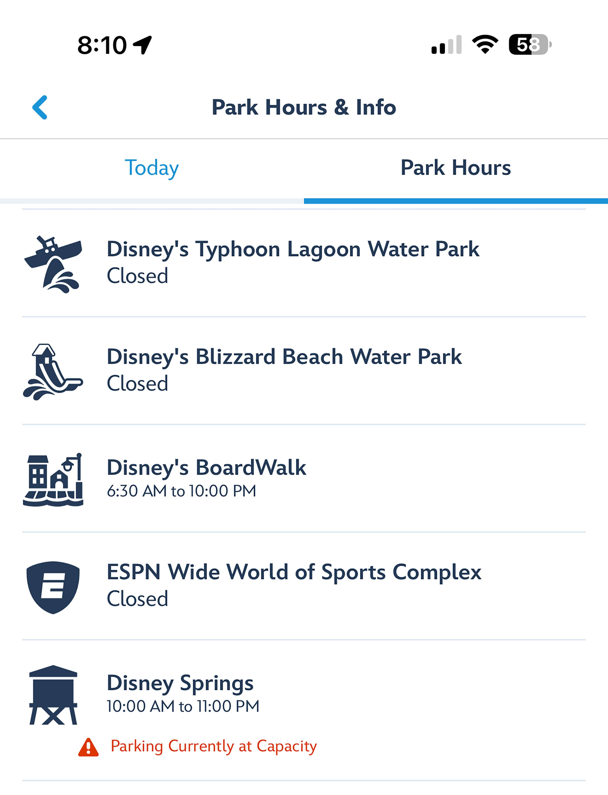 My Disney Experience Disney Springs Parking Availability Alerts