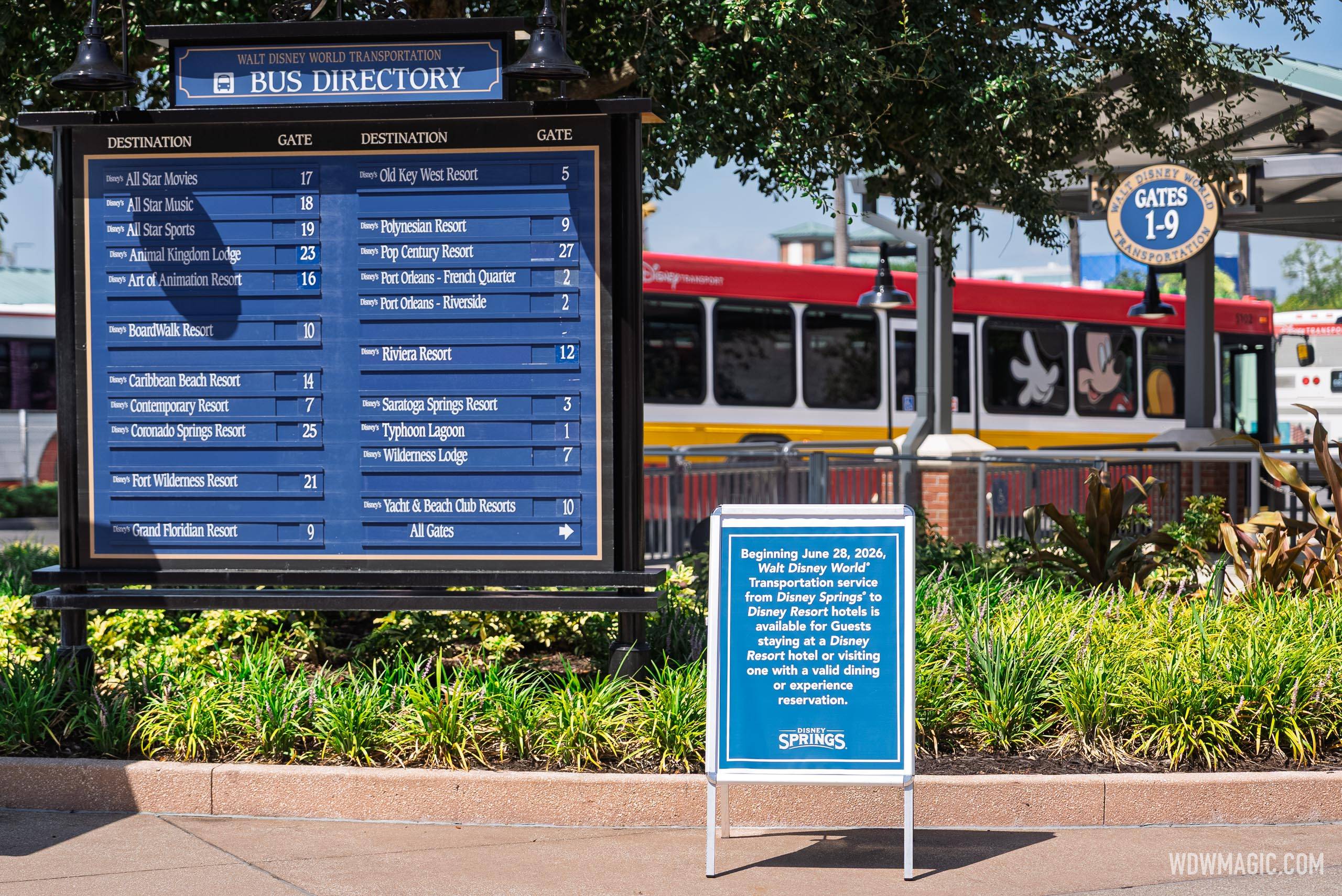 Disney Springs Bus and Water Taxi Policy Change: Signage in Place