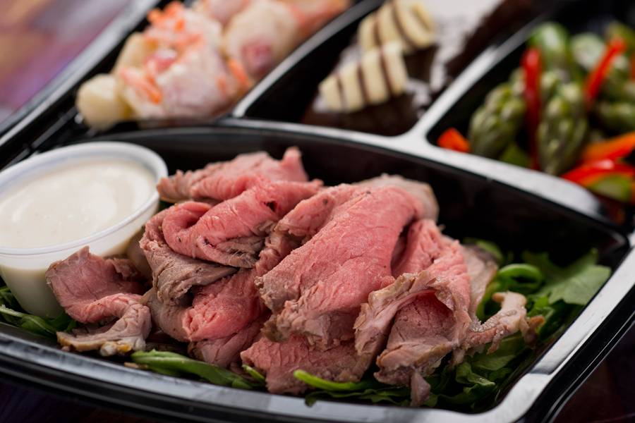 Cold-cut roast beef with creamy horseradish, potato salad, grilled asparagus and chocolate cake available with Fantasmic! Seats at Disney’s Hollywood Studios