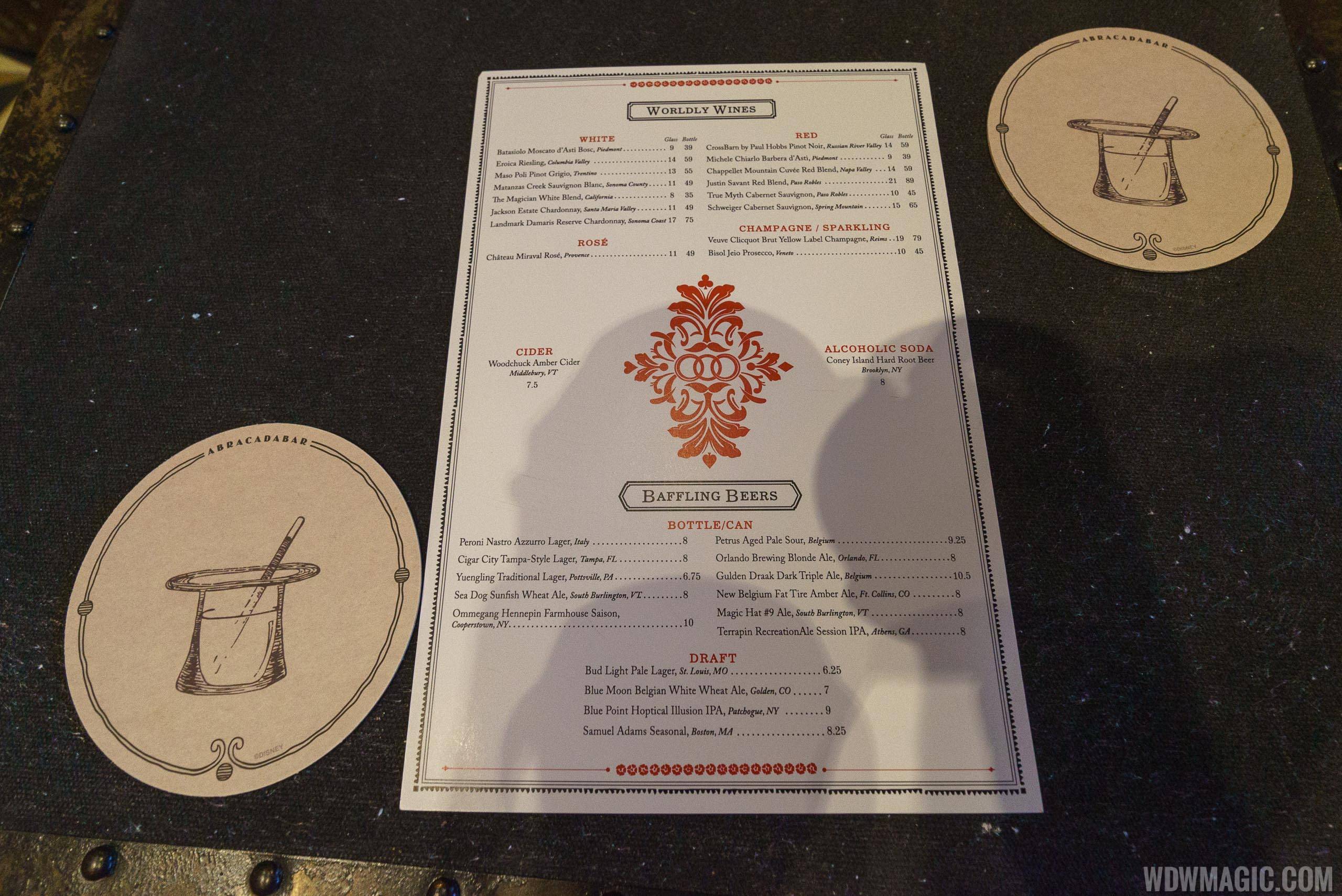 AbracadaBAR Wine and Beer menu