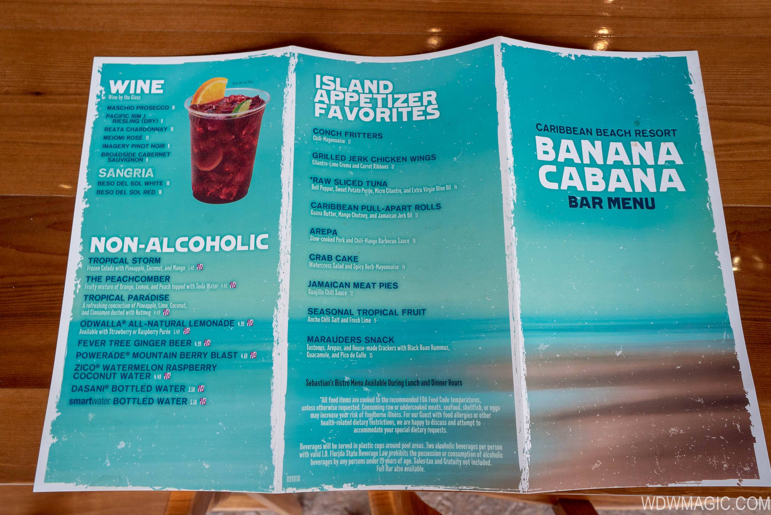 Banana cabana food menu