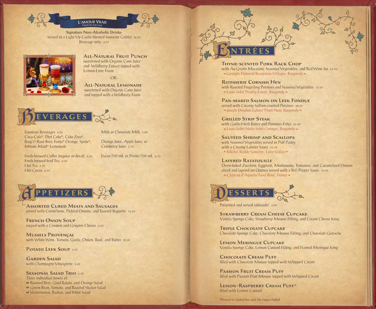 PHOTOS - A look at the finished 'Be Our Guest Restaurant' dinner menu including pricing