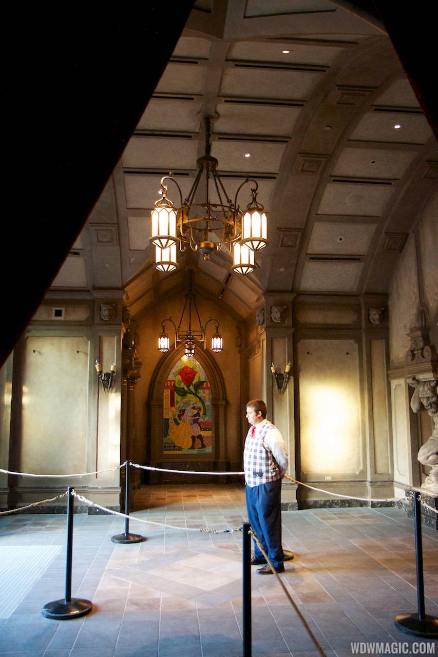 Be Our Guest Restaurant - Looking towards the lobby from the Armory Room