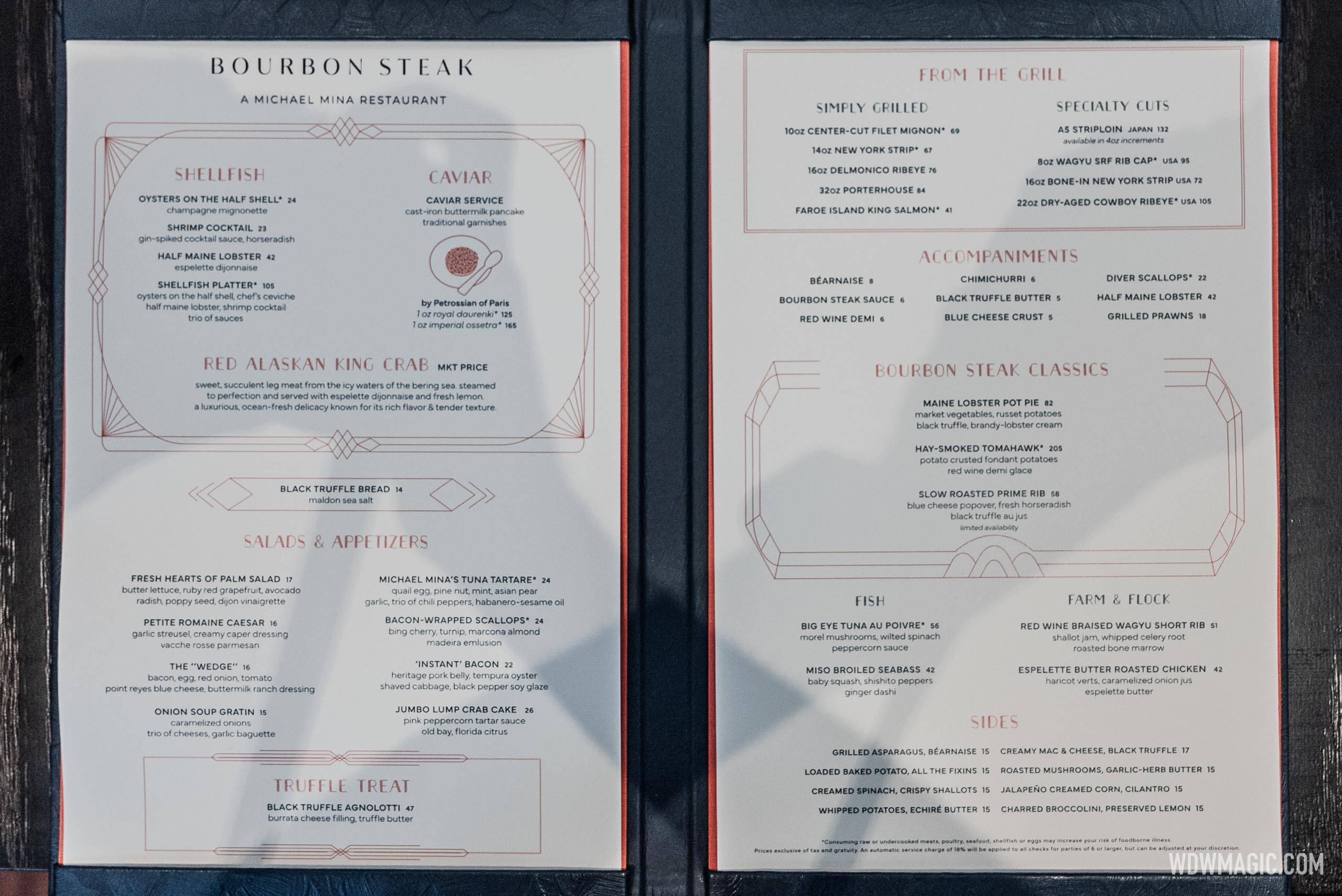 Bourbon Steak Orlando Menu