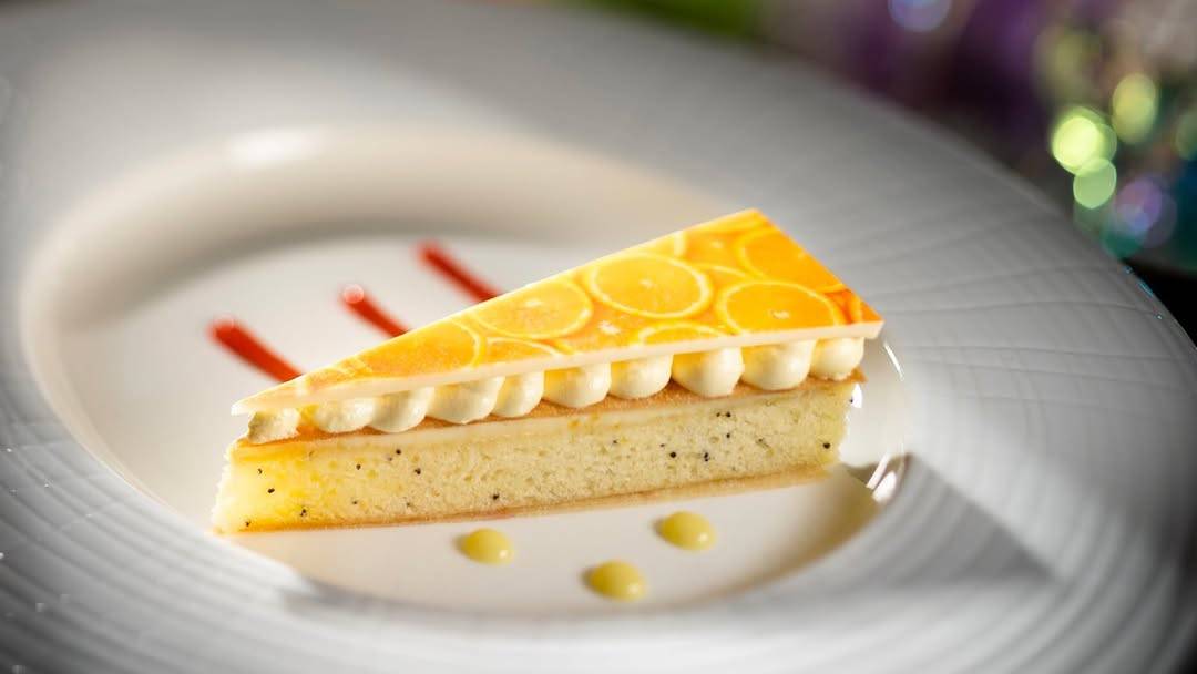 Celebration of Citrus: Meyer lemon, olive oil-poppy seed cake, blood orange gel, and yuzu curd