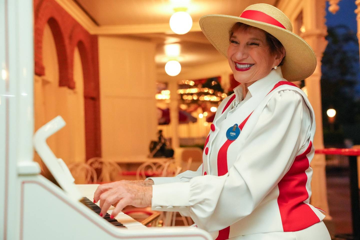 Carol Stein plays the white piano at Casey's Corner