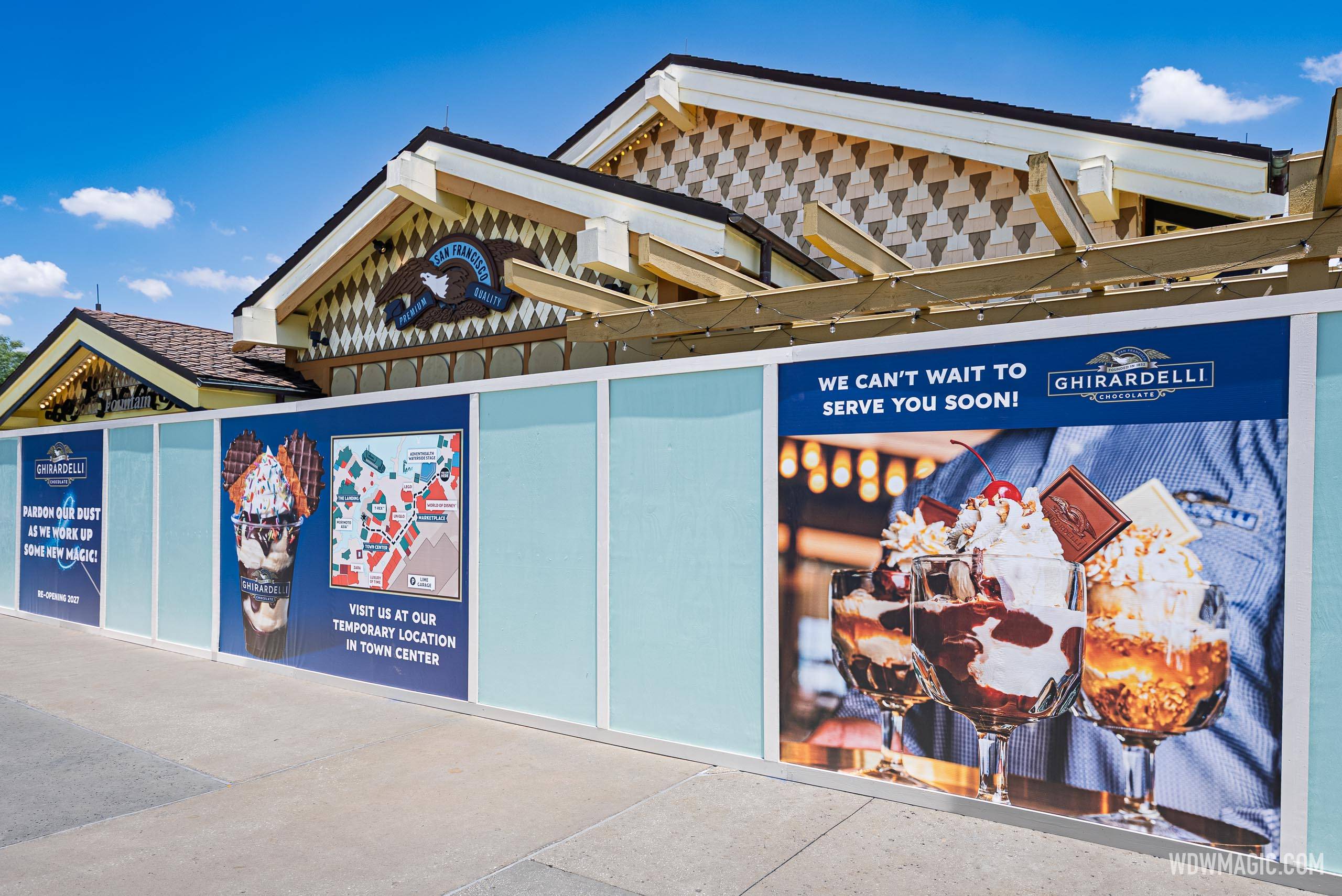 Construction Walls Up at Ghirardelli's Original Disney Springs Marketplace Location