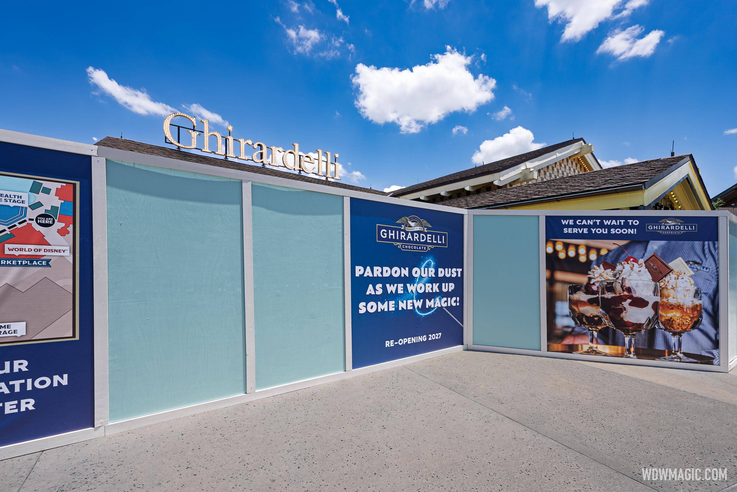 Construction Walls Up at Ghirardelli's Original Disney Springs Marketplace Location
