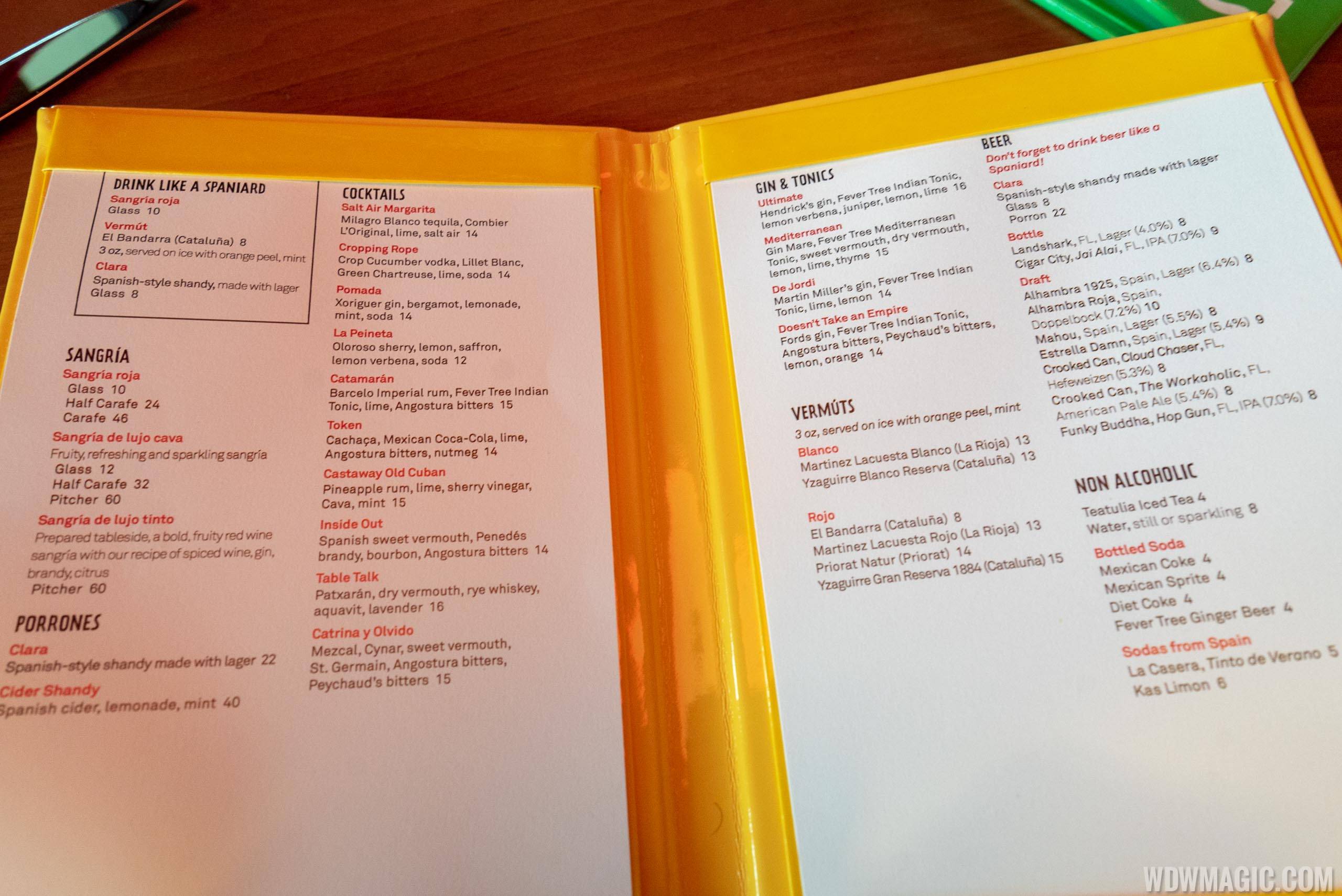 Jaleo Disney Springs - Cocktail menu