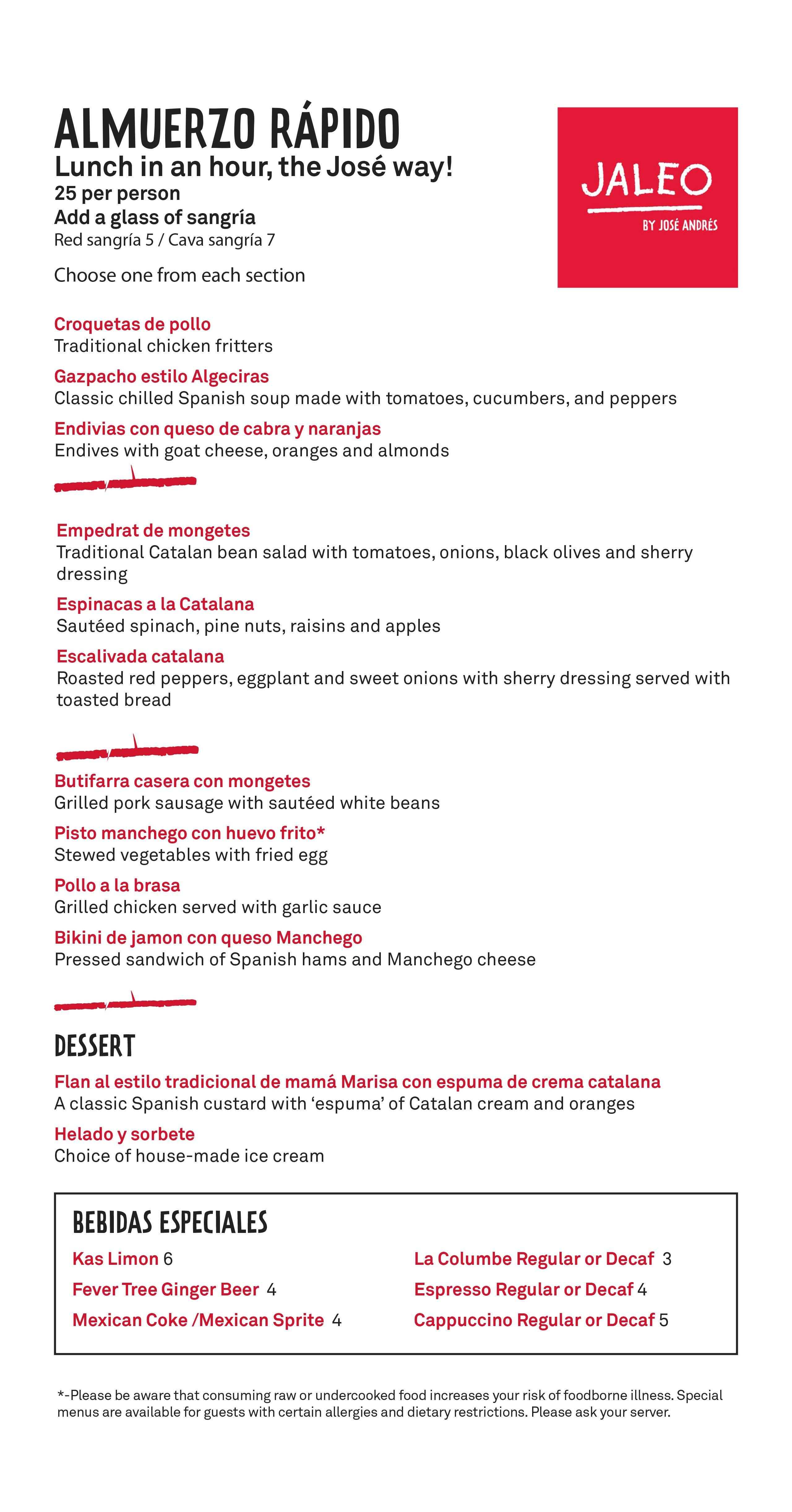 Fixed Price Almuerzo Rapido Menu Begins Today At Jaleo Disney Springs