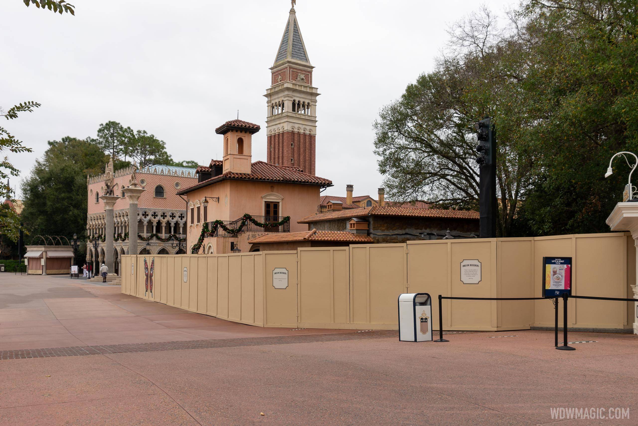 PHOTOS - Gelateria Toscana at the Italy pavilion takes shape as main building is installed overnight