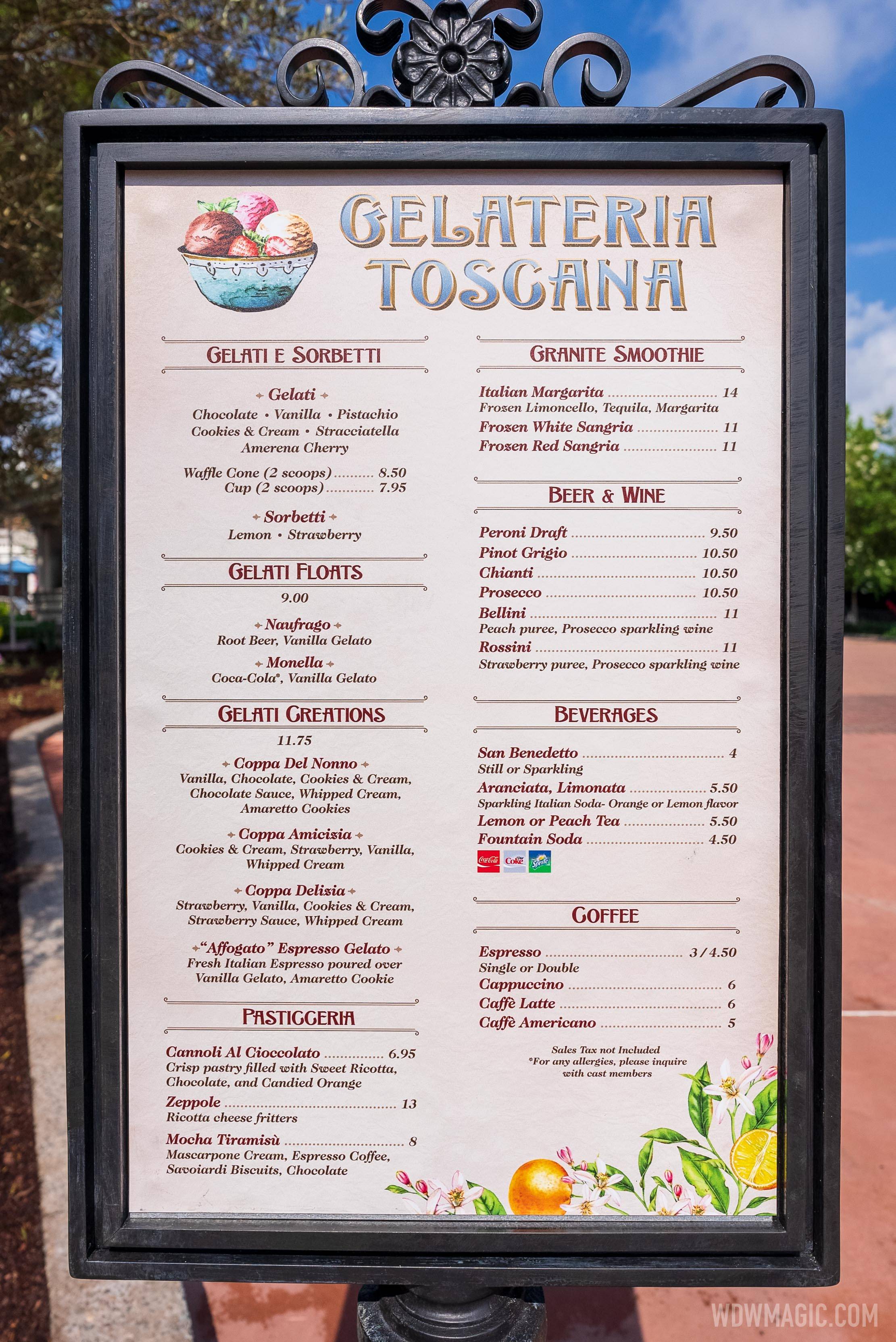 Gelateria Toscana menu