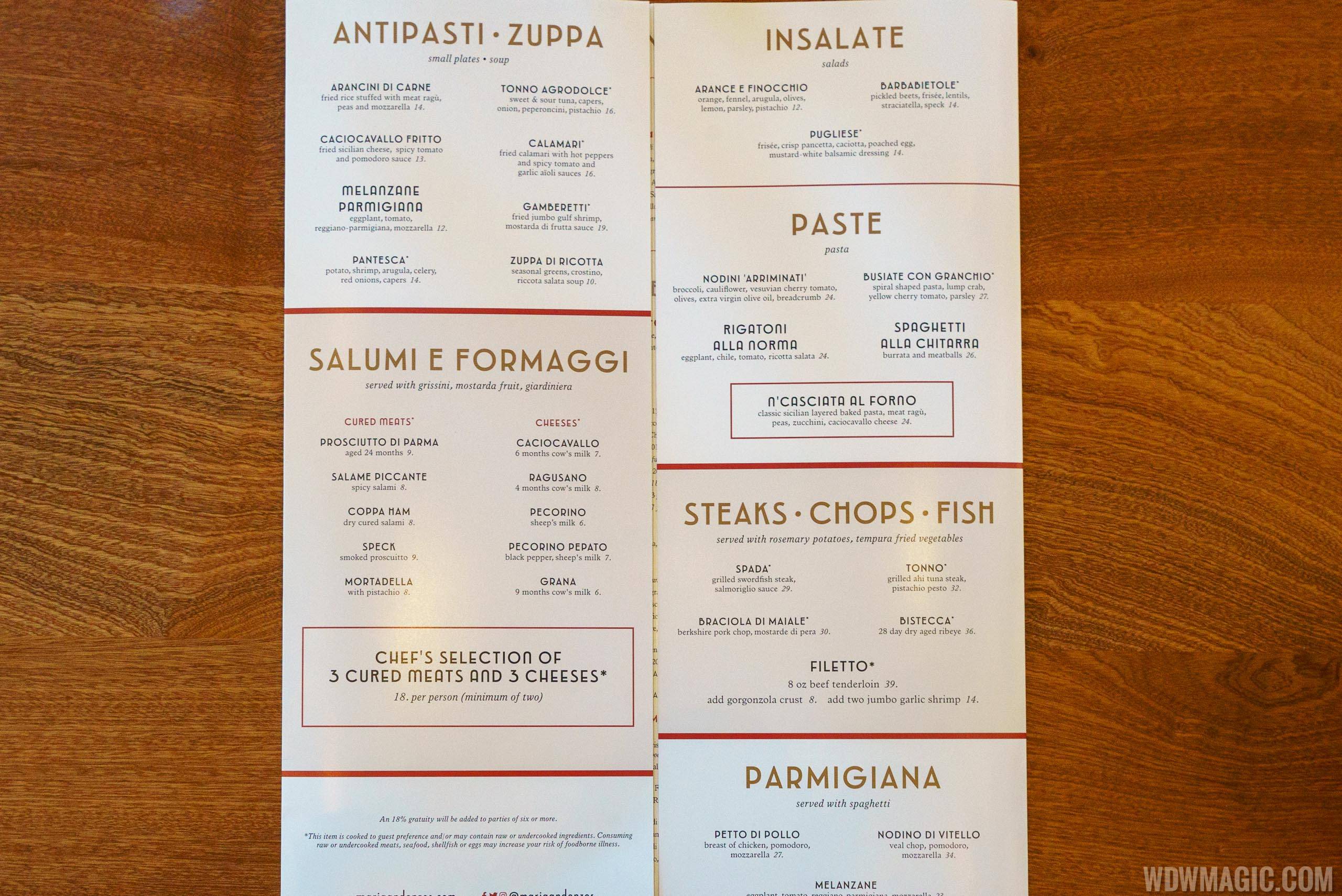 Maria and Enzo's menu