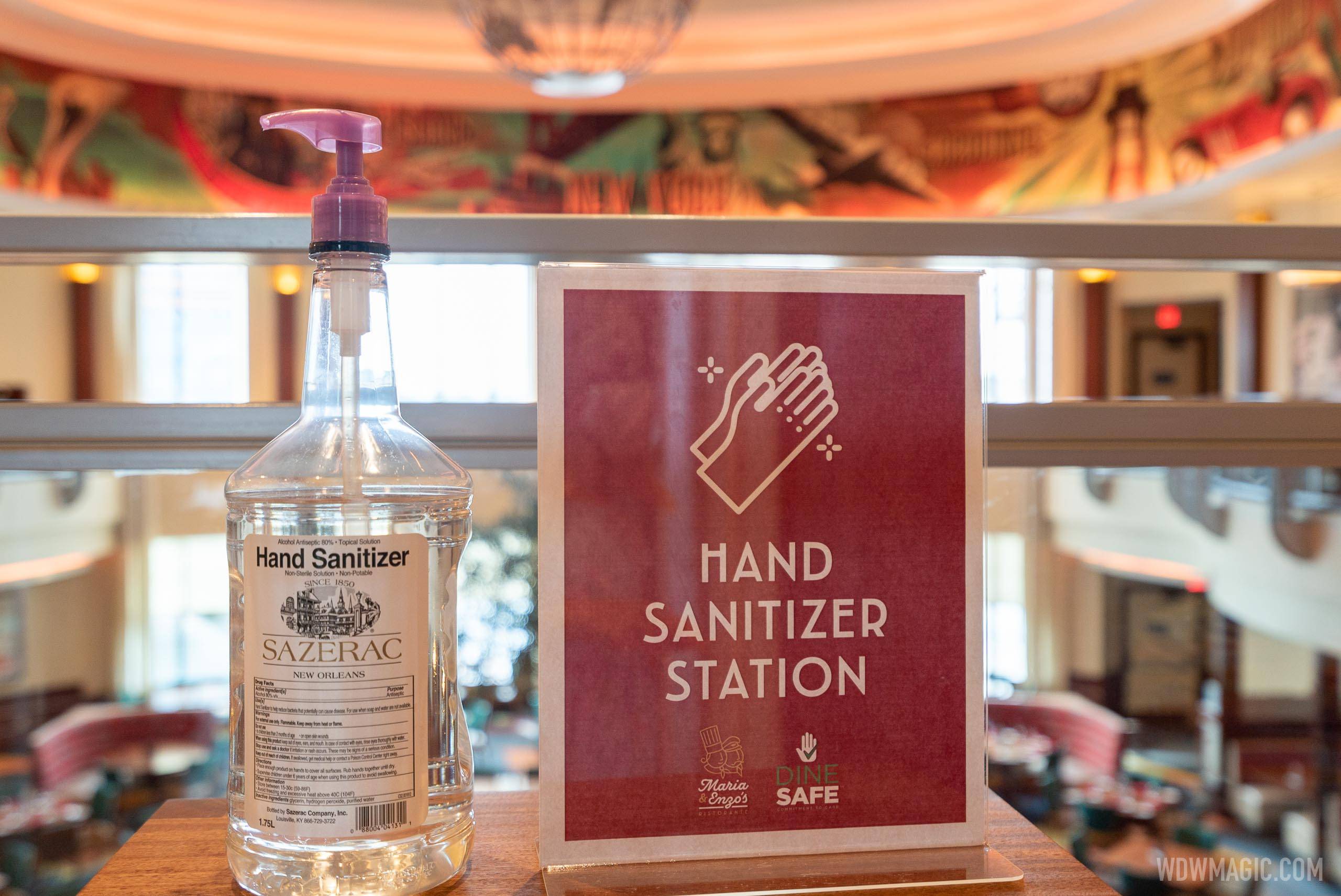 Hand sanitizer station at Maria and Enzo's