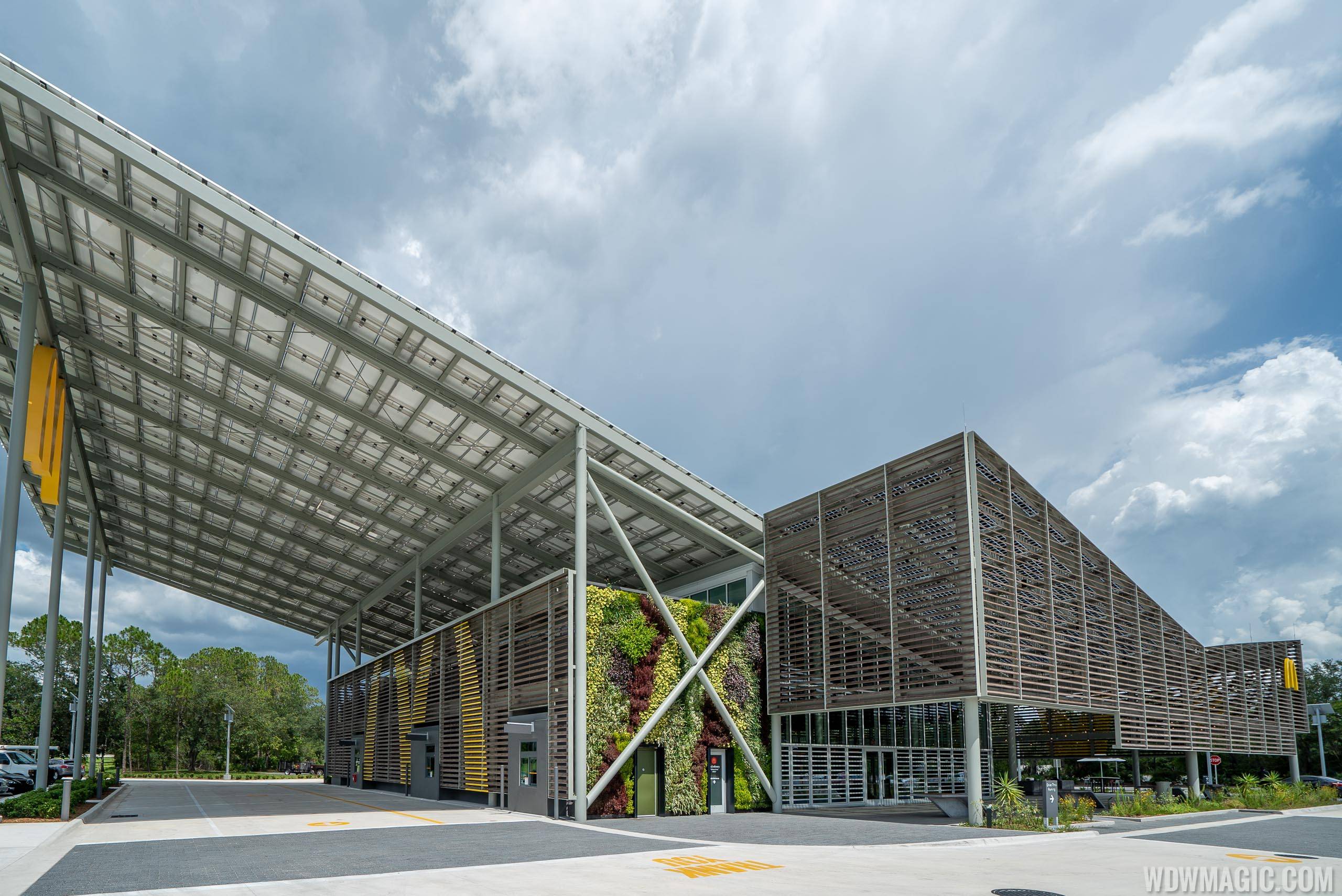 The wing-shaped structure is covered in solar panels
