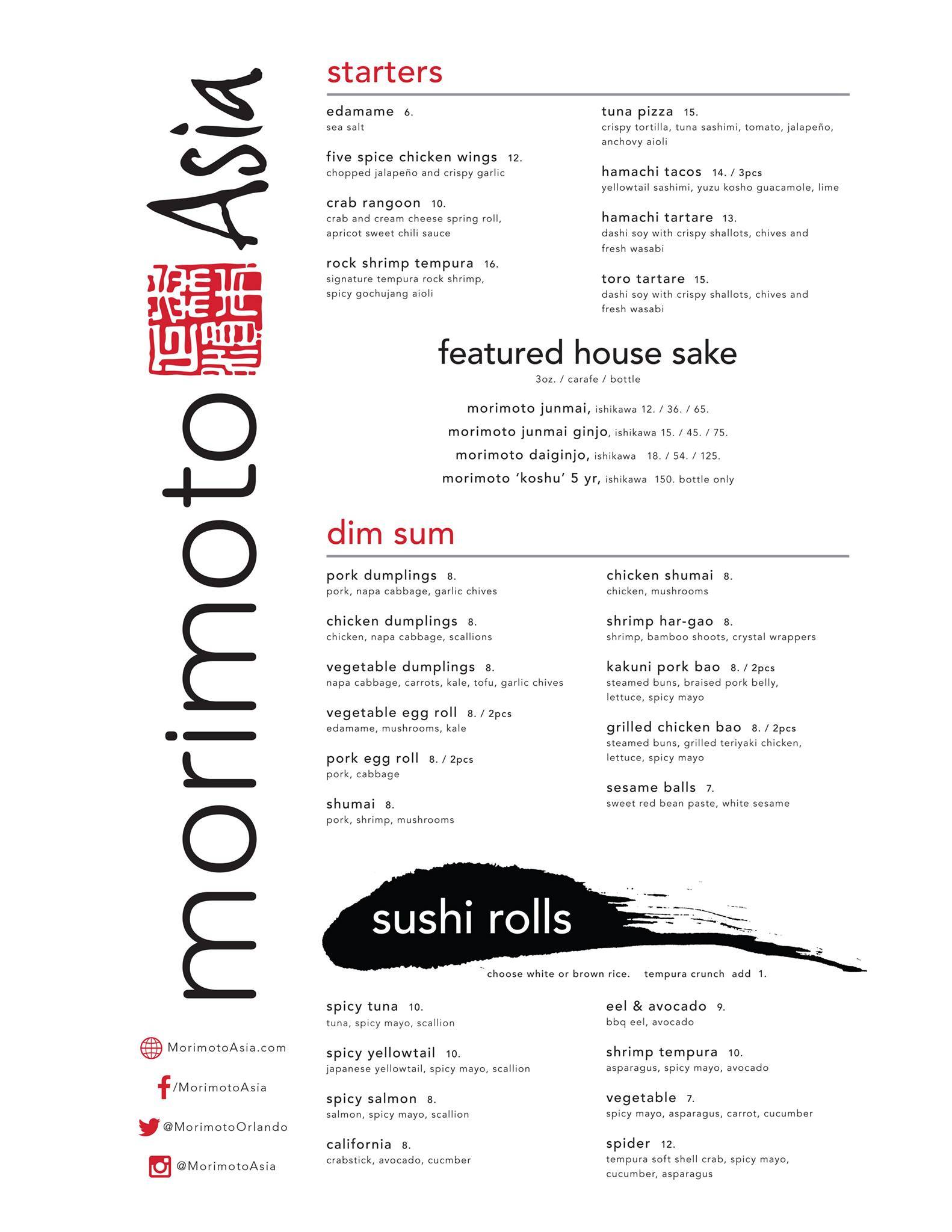 Morimoto Asia menu