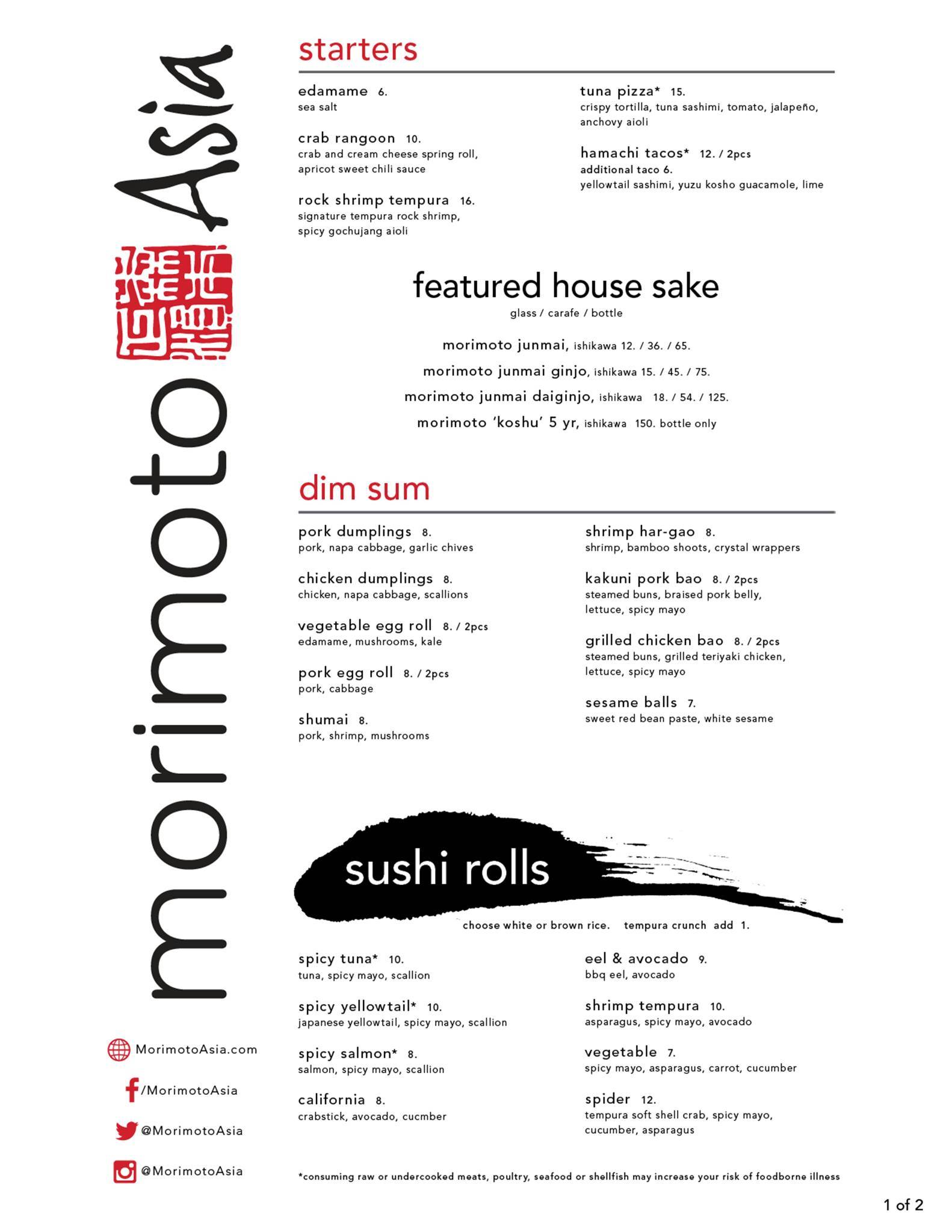 Morimoto Asia menu