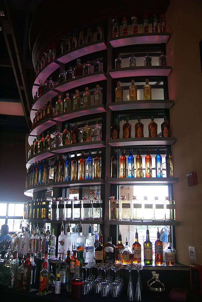 The tequila tower at the main bar featuring 37 varieties of tequila