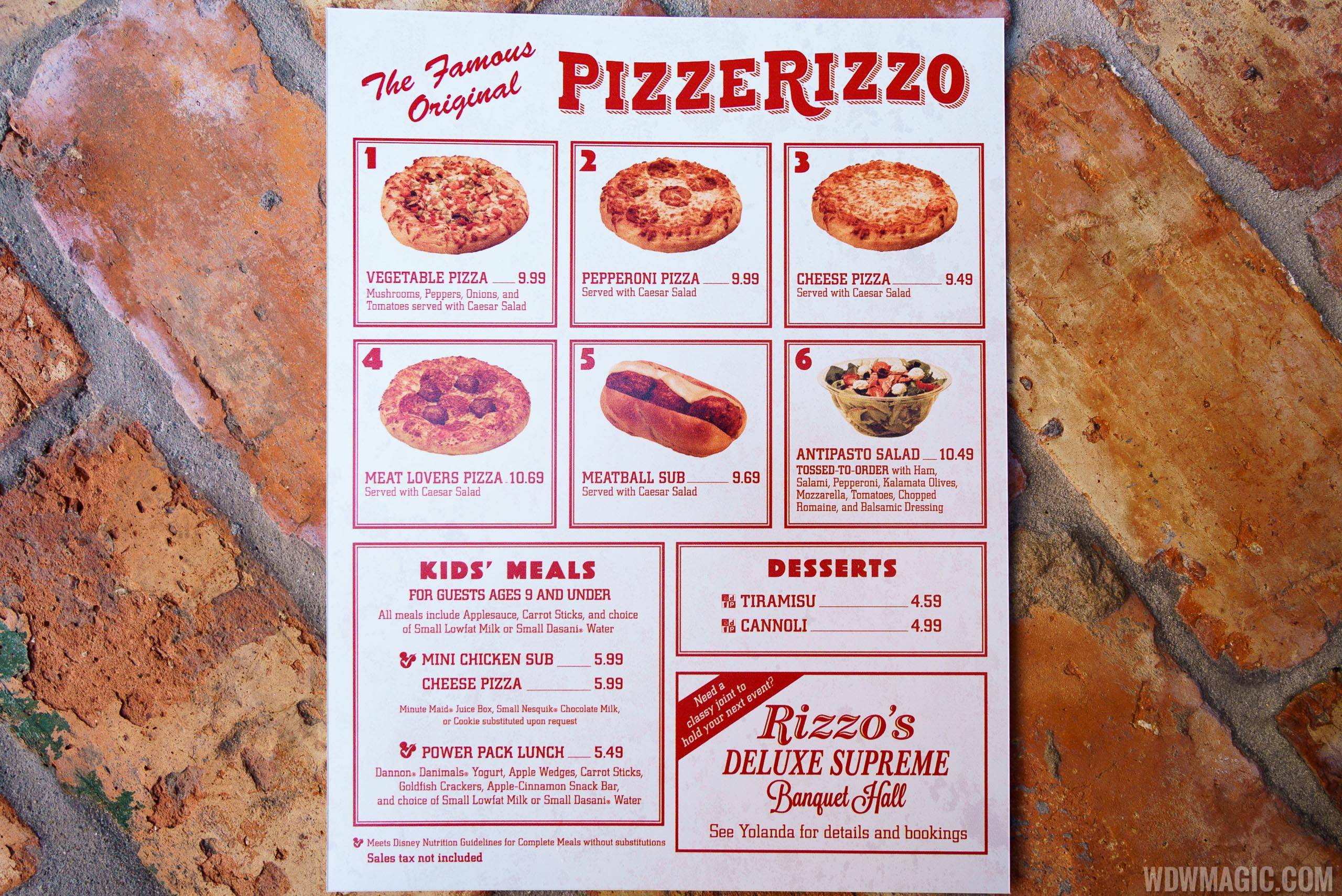 PizzeRizzo menu
