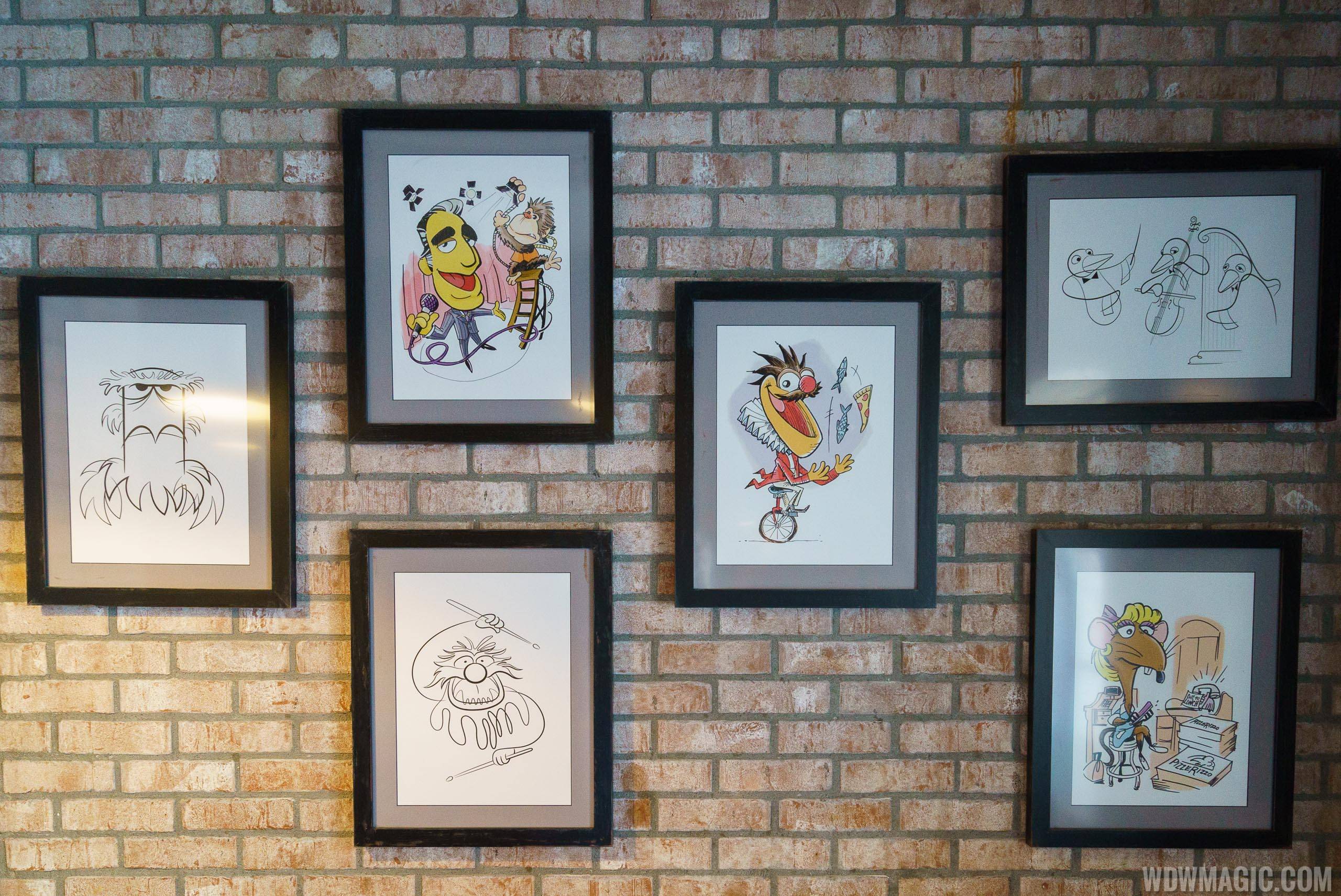 Inside PizzeRizzo - Muppets artwork on the second level