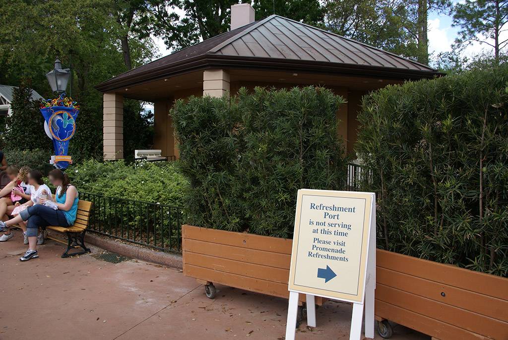 All signage and McDonald's logos removed from Refreshment Port at Epcot
