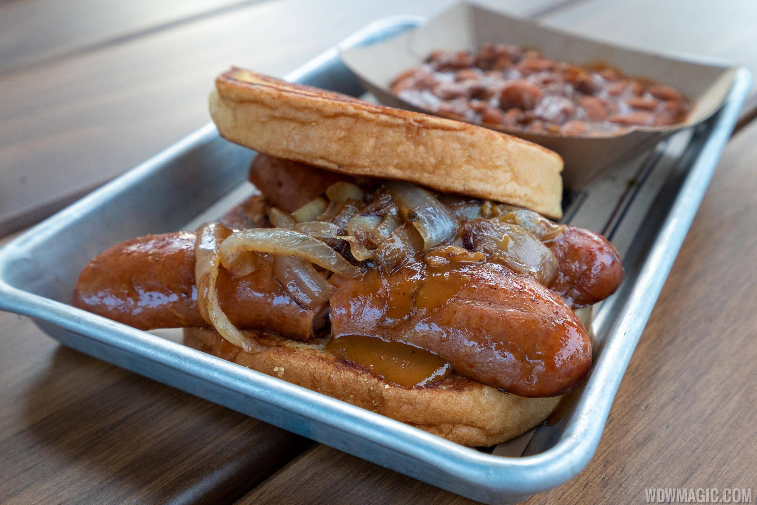 Regal Eagle Smokehouse - South Carolina Smoked Sausage Sandwich with Backed Beans and Burnt Ends