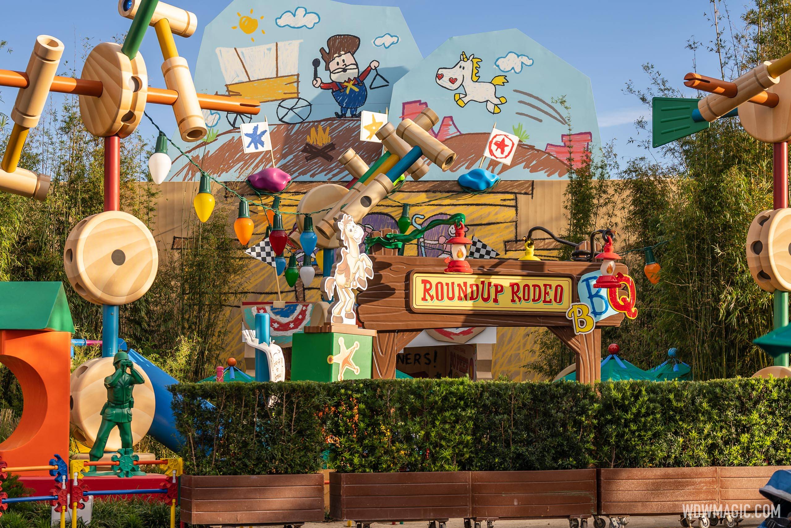 Marquee signage uncovered at Roundup Rodeo BBQ in Toy Story Land at Disney's Hollywood Studios