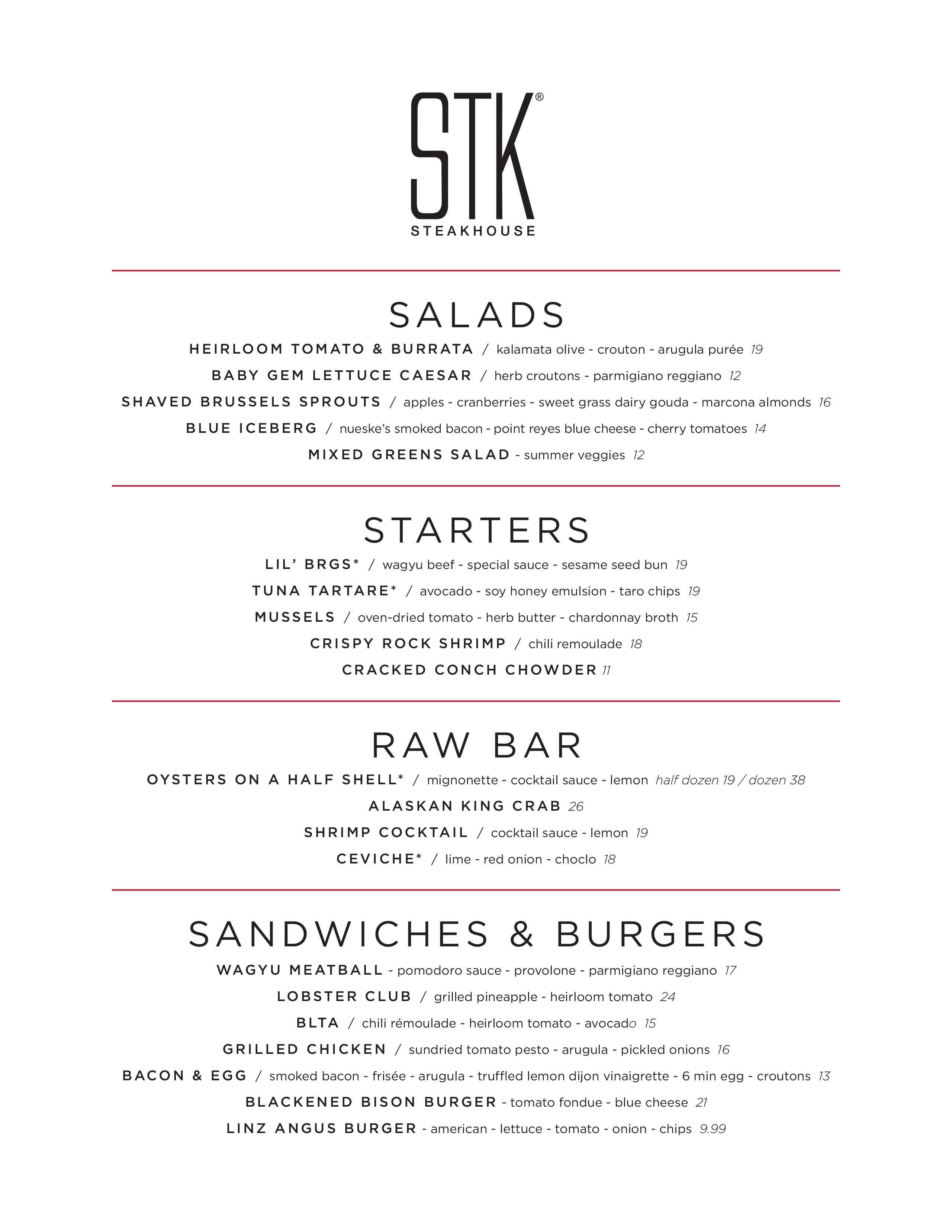 STK Orlando lunch menu
