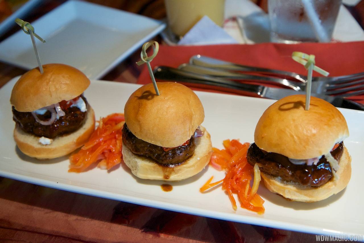 Sanaa lunch - Lamb Kefta Sliders Goat Cheese, Piquante Peppers, and Pickled Shallots