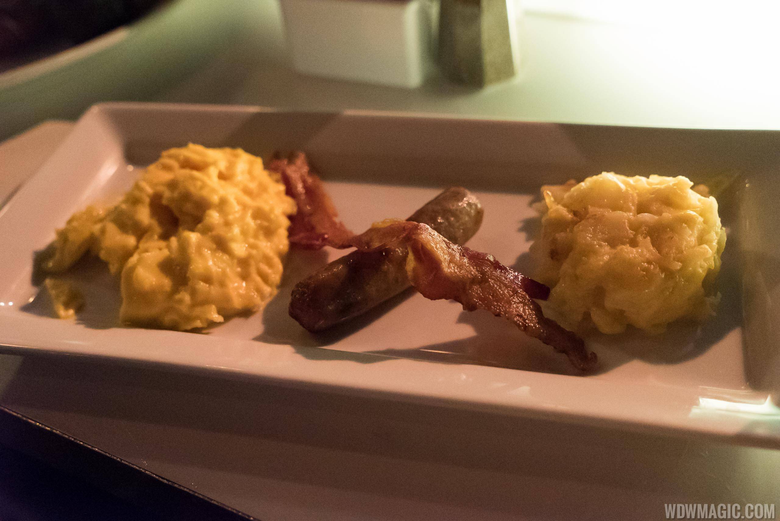 Sci-Fi Dine-In breakfast - Kid's Traditional Breakfast - Scrambled Eggs, Bacon, Sausage, and Breakfast Potatoes