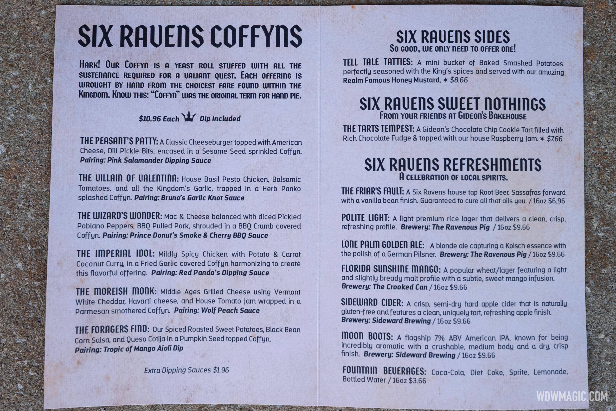 Six Ravens menu