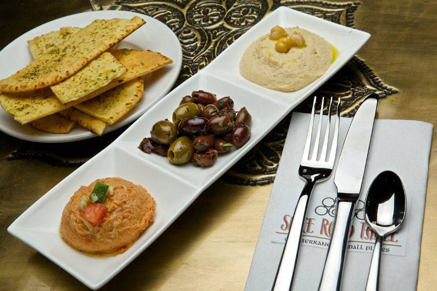 Spice Road Table food - Hummus and Imported Olives